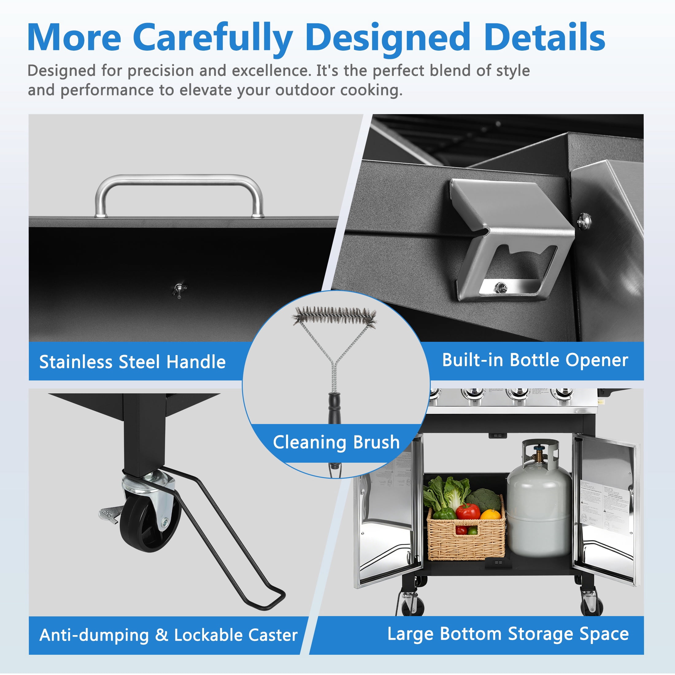 Segmart 4-Burner Propane Gas Grill, Stainless Steel Outdoor Barbecue Grill with Side Tables and Thermometer (40,000 BTU) sjvjb