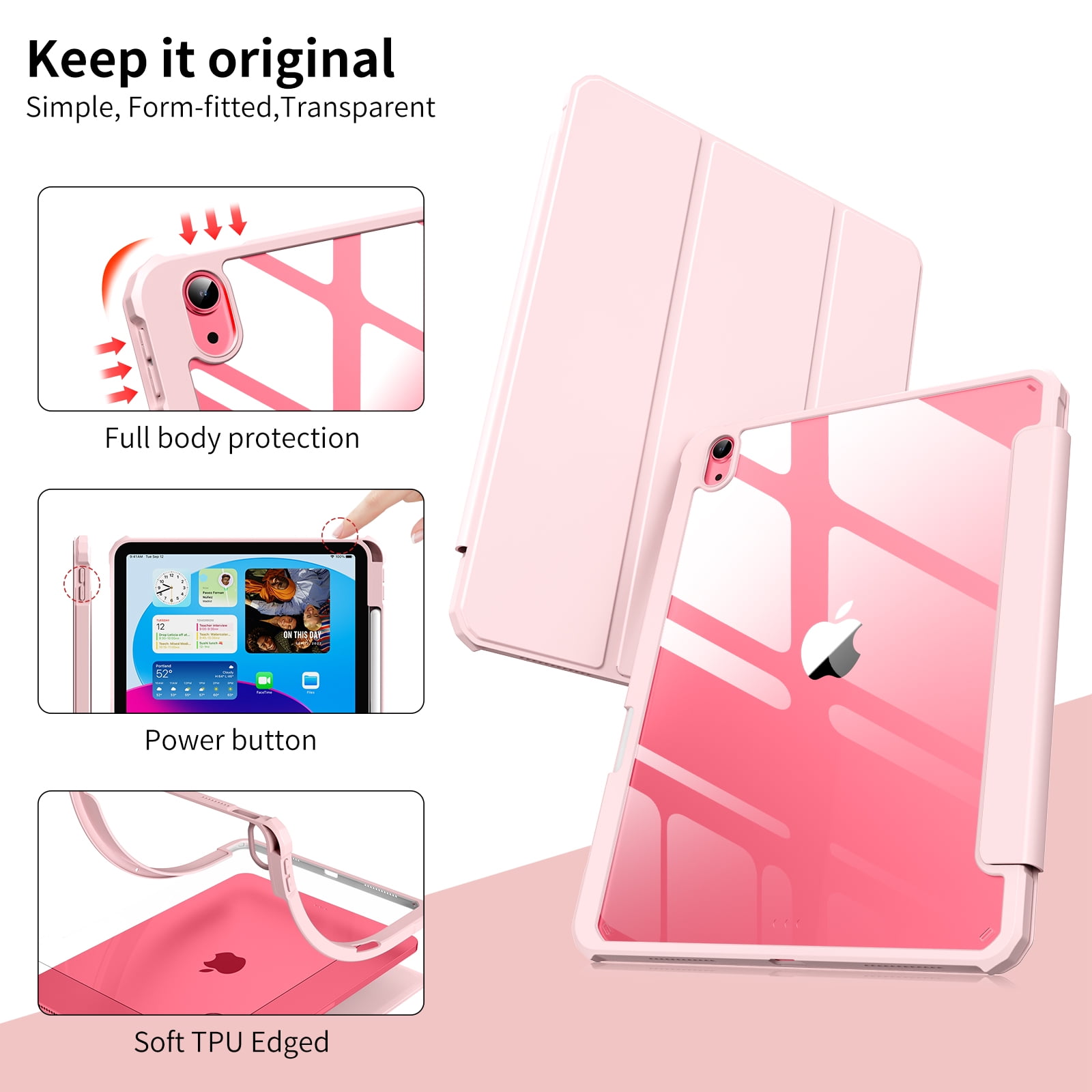 Kenke Protective Case for iPad 11th Gen 2025 and 10th Gen 10.9 inch 2022, Slim Tri-Fold Stand with Pencil Holder and Clear Back Shell (Pink, 11 in) pdnia