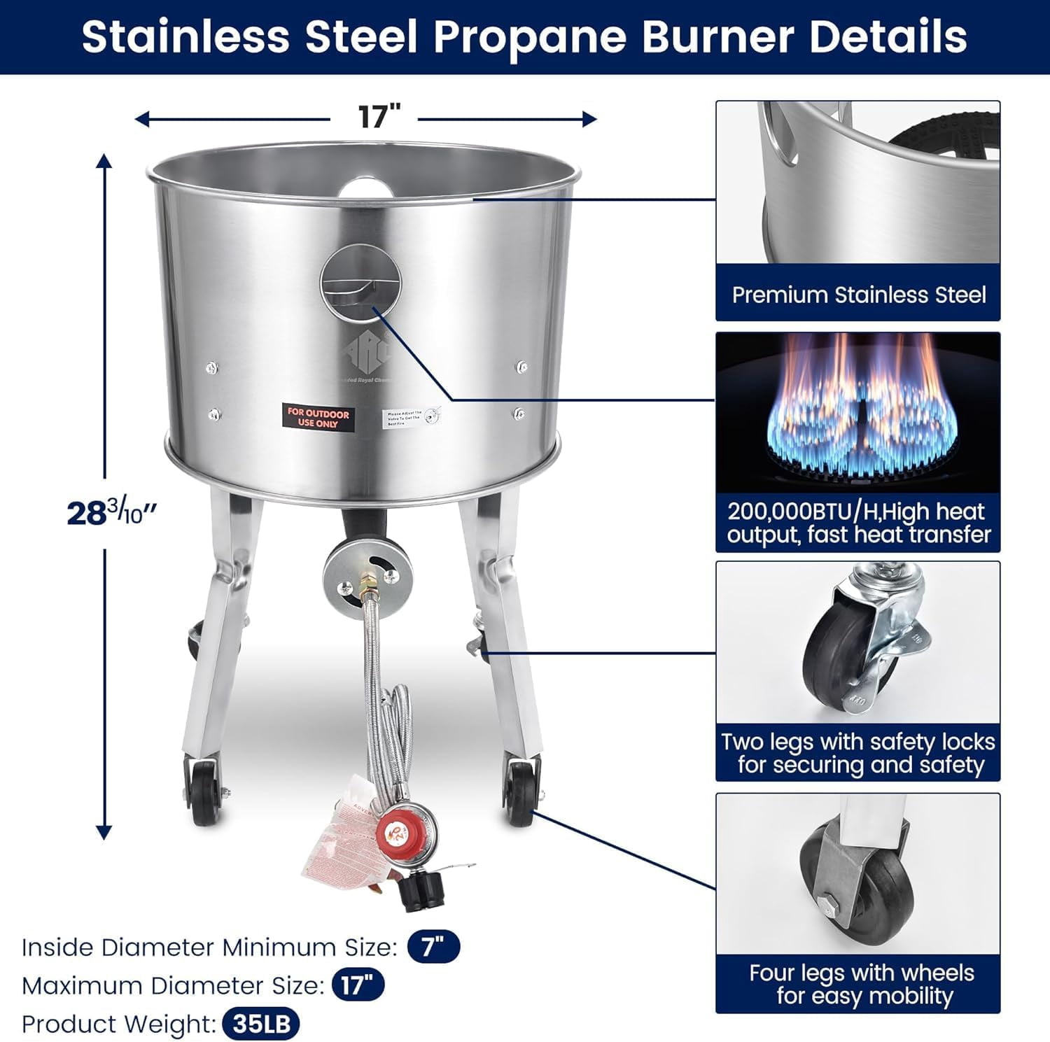 ARC USA 64QT Seafood Boiling Kit, Stainless Steel Propane Burner and Crawfish Pot with Strainer (Silver, 64 qt) p83c5
