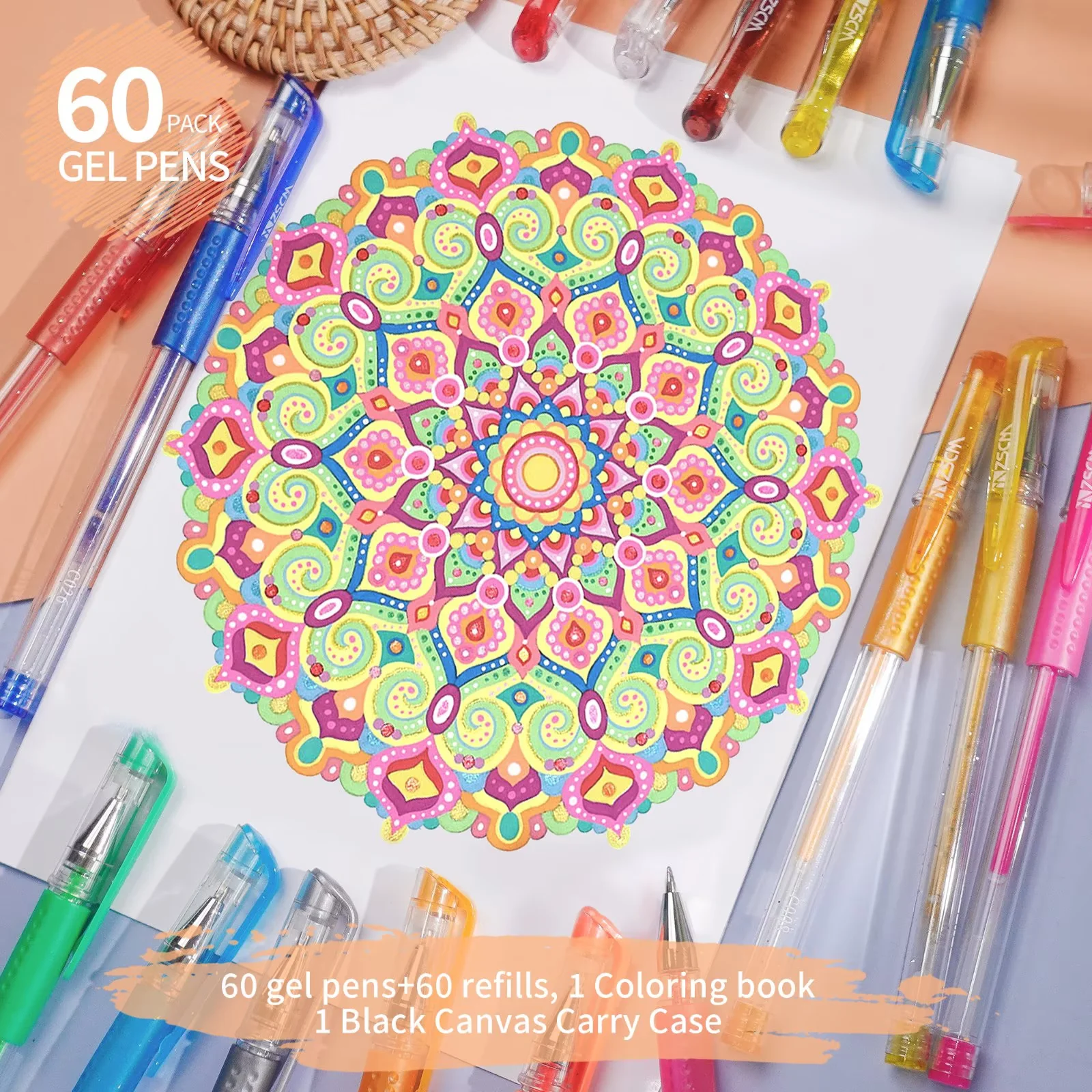 ZSCM Gel Pens Set for Adult Coloring and Journaling, Fine Point Markers with Refills (60 Colors, 120 Piece Set) a0505