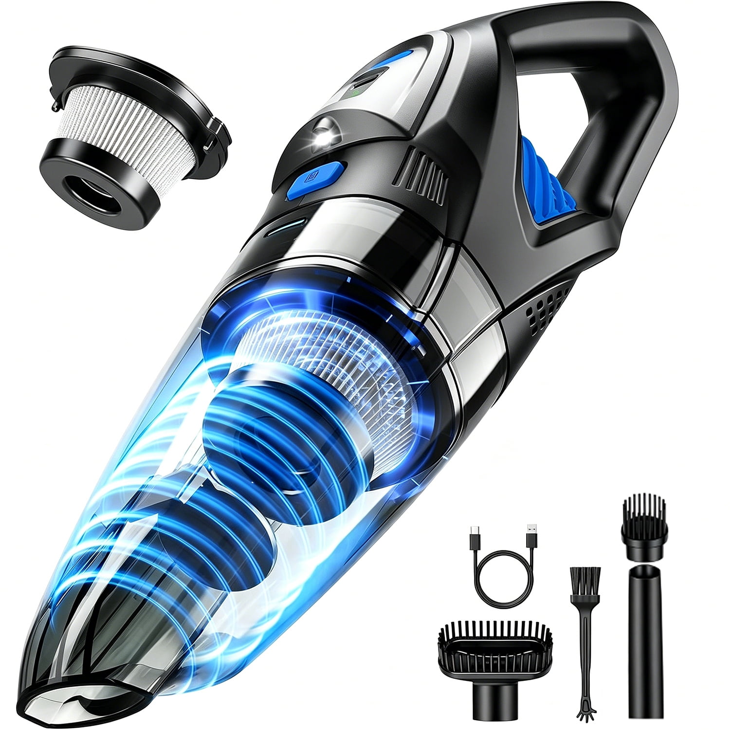 TRAKAR Handheld Vacuum Cordless, High-Power Portable Car Vacuum Cleaner with LED Light and HEPA Filter (Black, 1.7 lb) joynv