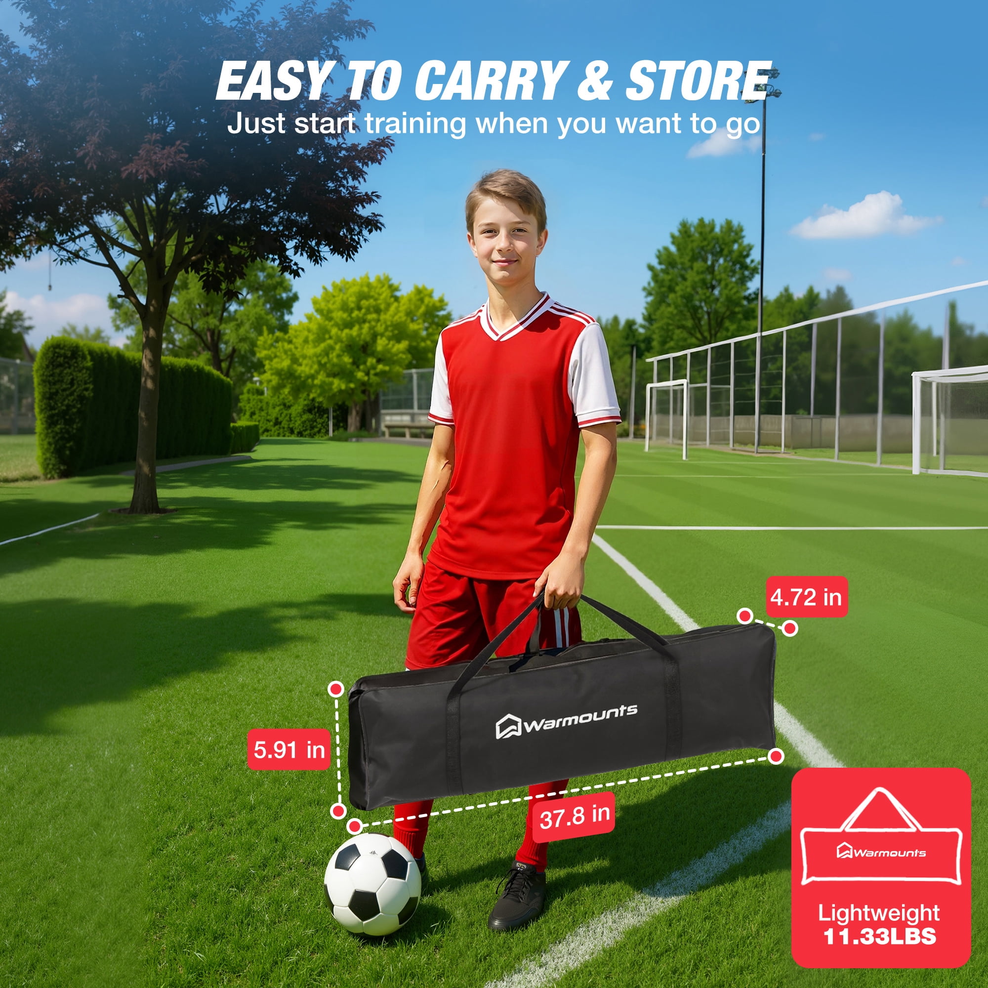 WARMOUNTS 2-in-1 Soccer Rebounder Net, Portable Training Equipment for Solo and Team Practice (Red, 73 in x 49 in) kvew8