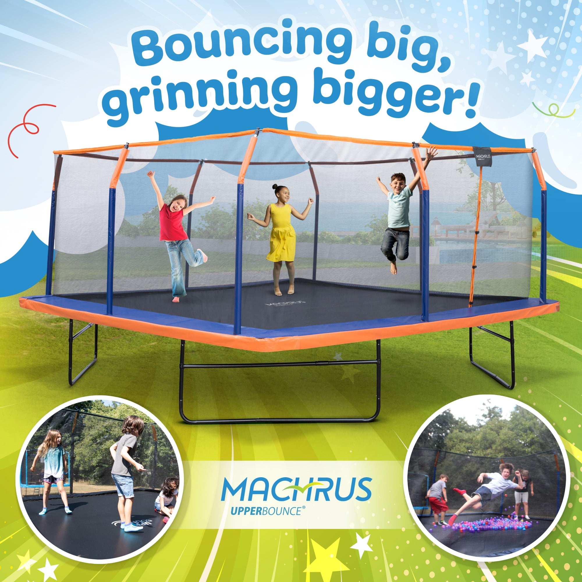 Upper Bounce 16 x 16 ft Square Trampoline Set with Safety Enclosure and Pad (Orange/Blue, 16 x 16 ft) bjn67