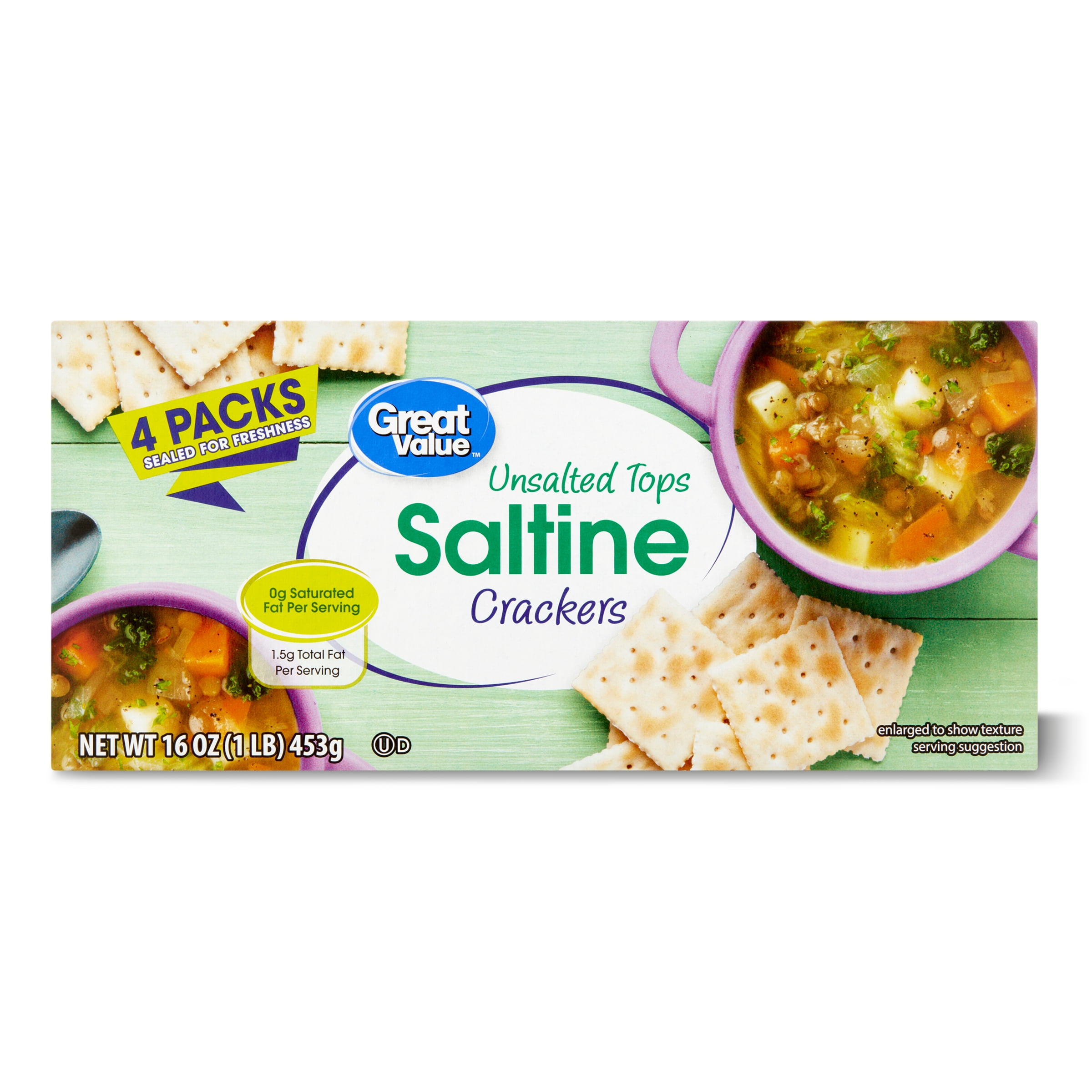 Great Value Unsalted Tops Saltine Crackers (Crispy, Oven-Baked) (6 Pack, 16 oz) i4m7n