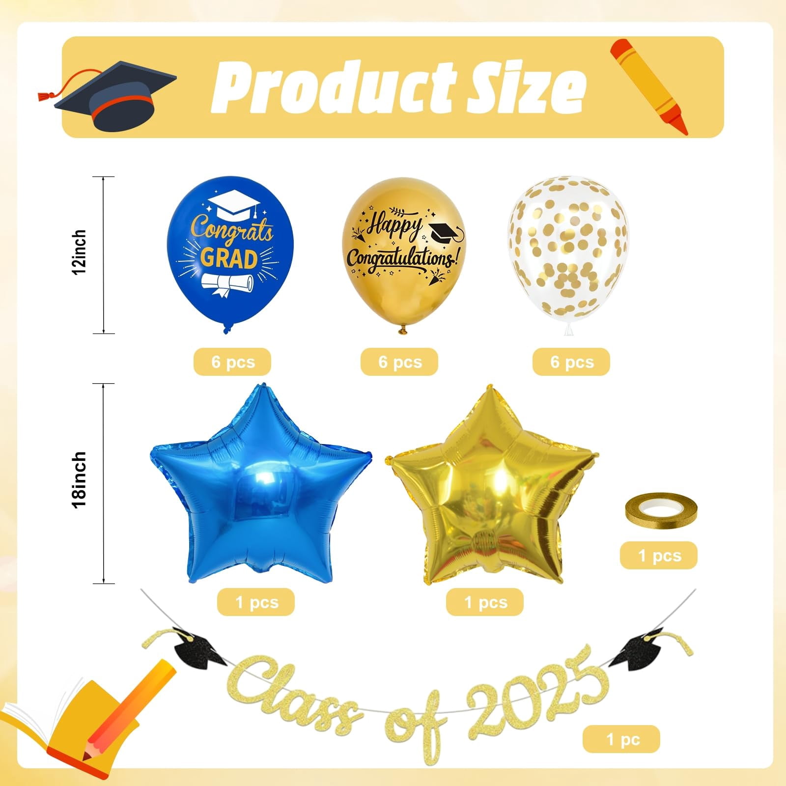 OuMuaMua Graduation Party Balloons Class of 2026, Blue and Gold Foil Mylar Balloon Set (10 Pack, 18 in to 19 in) ujhet