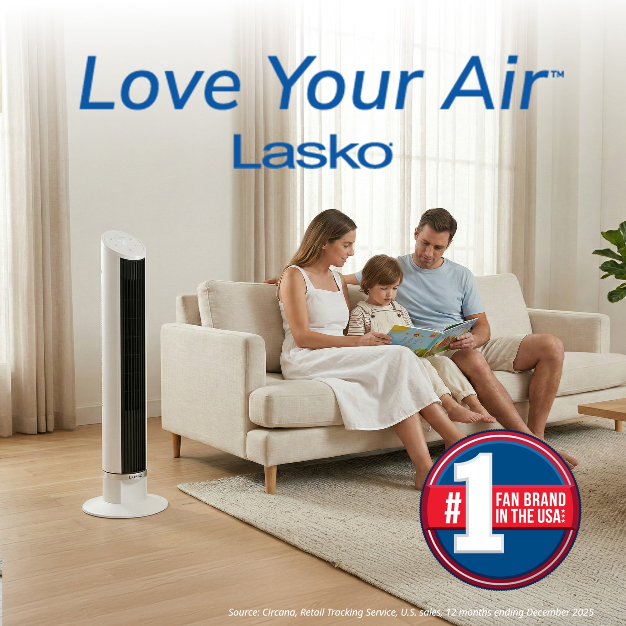 Lasko 36 in Quiet Oscillating Tower Fan with Remote Control and 12 Speeds (White, 36 in) 1fyqh