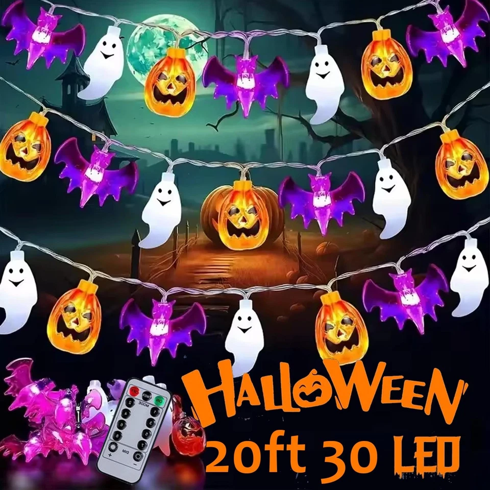 KLYNE Halloween LED String Lights Decorative Pumpkin Bat Ghost Party Decor (Multi-Color, 20 ft) ccdav