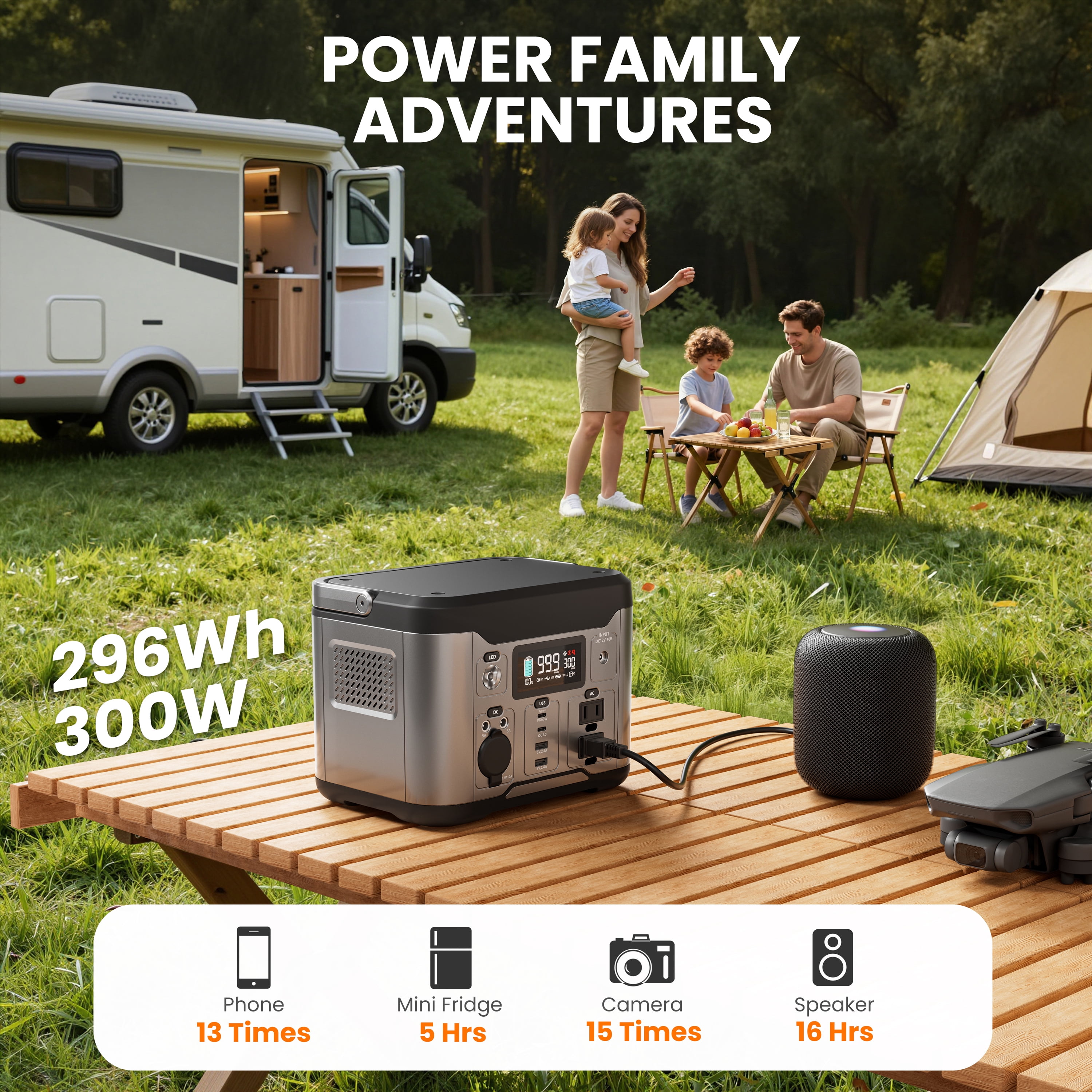 Qunler 300W Portable Power Station, 296Wh Backup Battery with 60W PD USB-C and 120V AC Outlet (Gray) rl99z