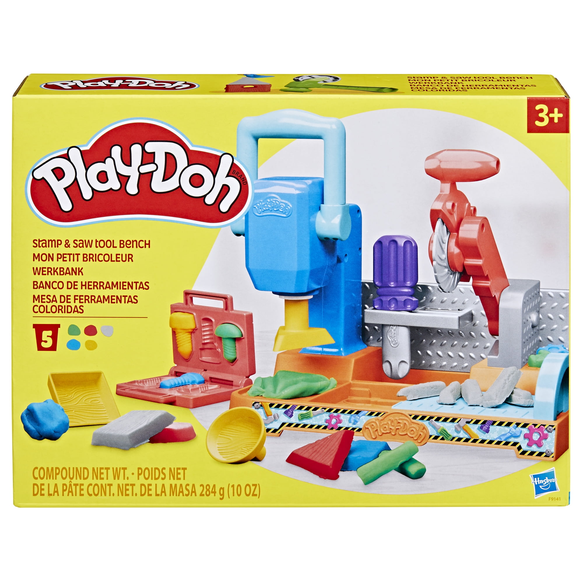 Play-Doh Stamp & Saw Tool Bench Creative Construction Playset (Multi-Color, 10 oz) 3811b