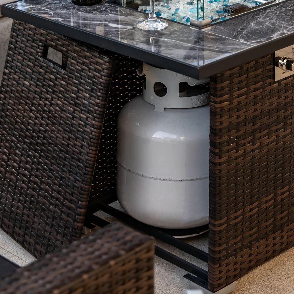 Barara King 30 in Propane Fire Pit Table with Wicker Base and 50000 BTU Heat Output (Brown, 30 in) aif4h