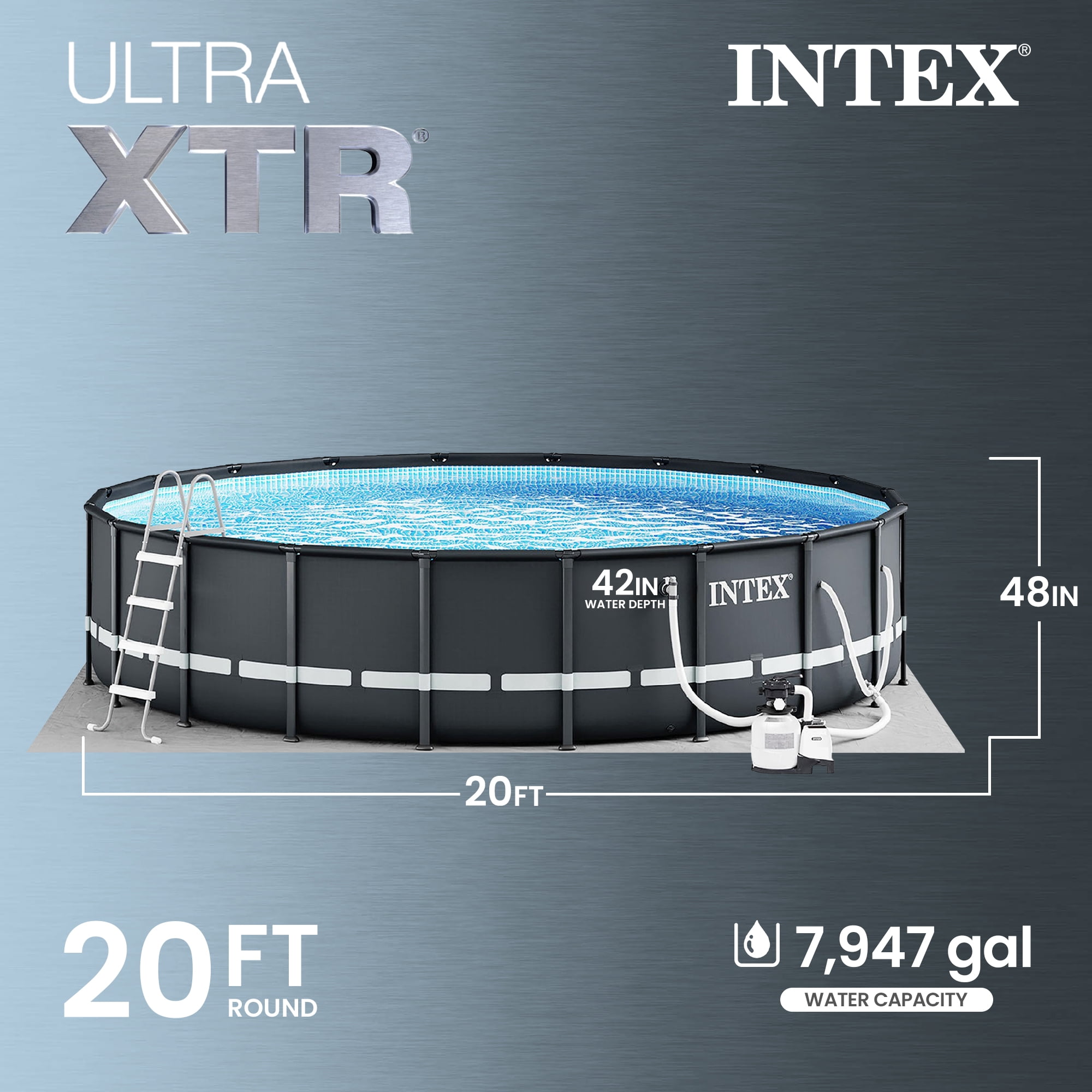 Intex Ultra XTR Above Ground Swimming Pool Set with Filter Pump and 50 lb Sand (20 ft x 48 in, Grey) s2ox0