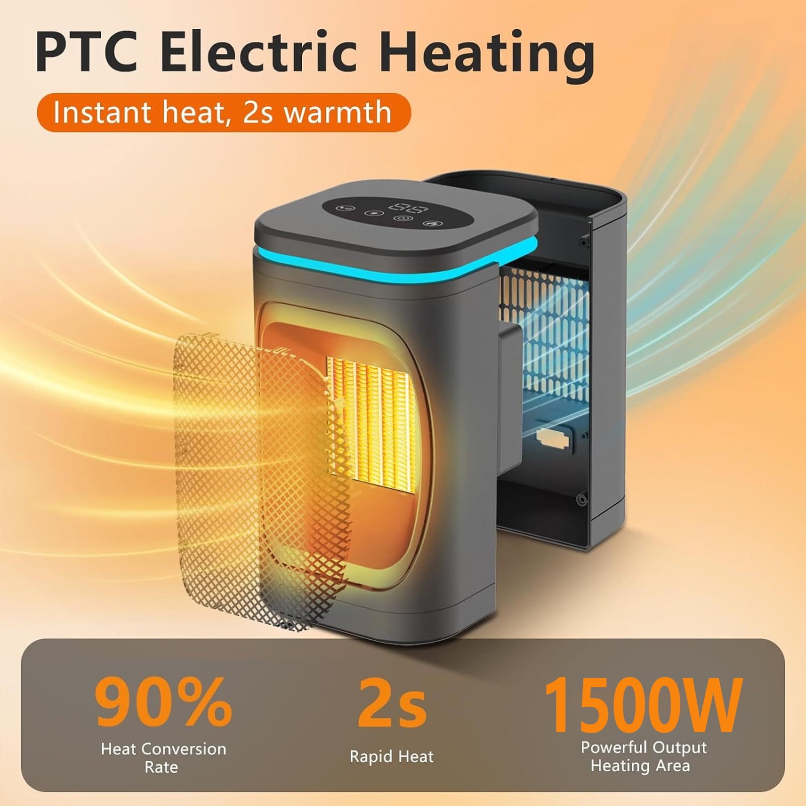 General PTC Ceramic Space Heater, Portable Electric Indoor Heater with Remote Control and Oscillation (Black, 9.5 in) ci21n