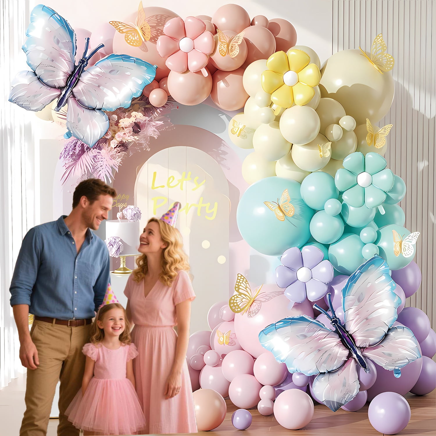 Mxdfafa Pastel Butterfly Flower Balloon Arch Kit, DIY Garland Decor Set for Birthday and Wedding (Pink, 115 Pieces) cmu9k