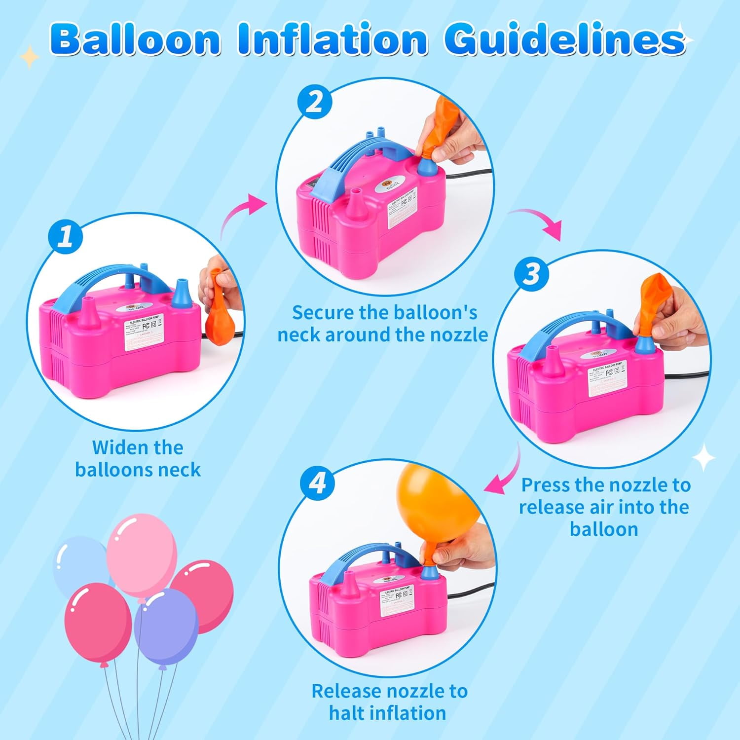 NuLink Electric Balloon Pump Dual Nozzle Inflator for Party Decorations (Purple, 1 Unit) ieq4a