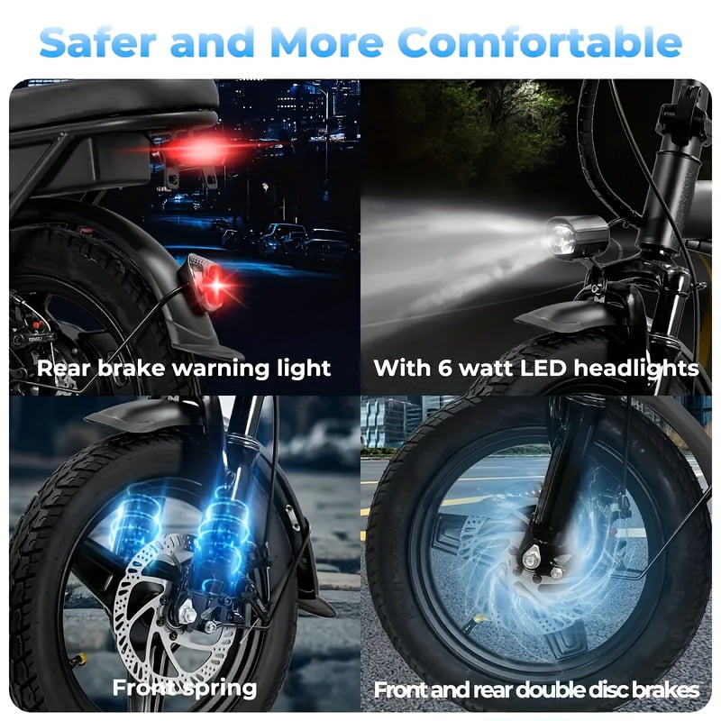 UWHOLF Foldable Electric Bicycle for Adults, 500W Motor with 48V Battery, 20 MPH Speed, Dual Disc Brakes (Black, 14 in) d5ru5