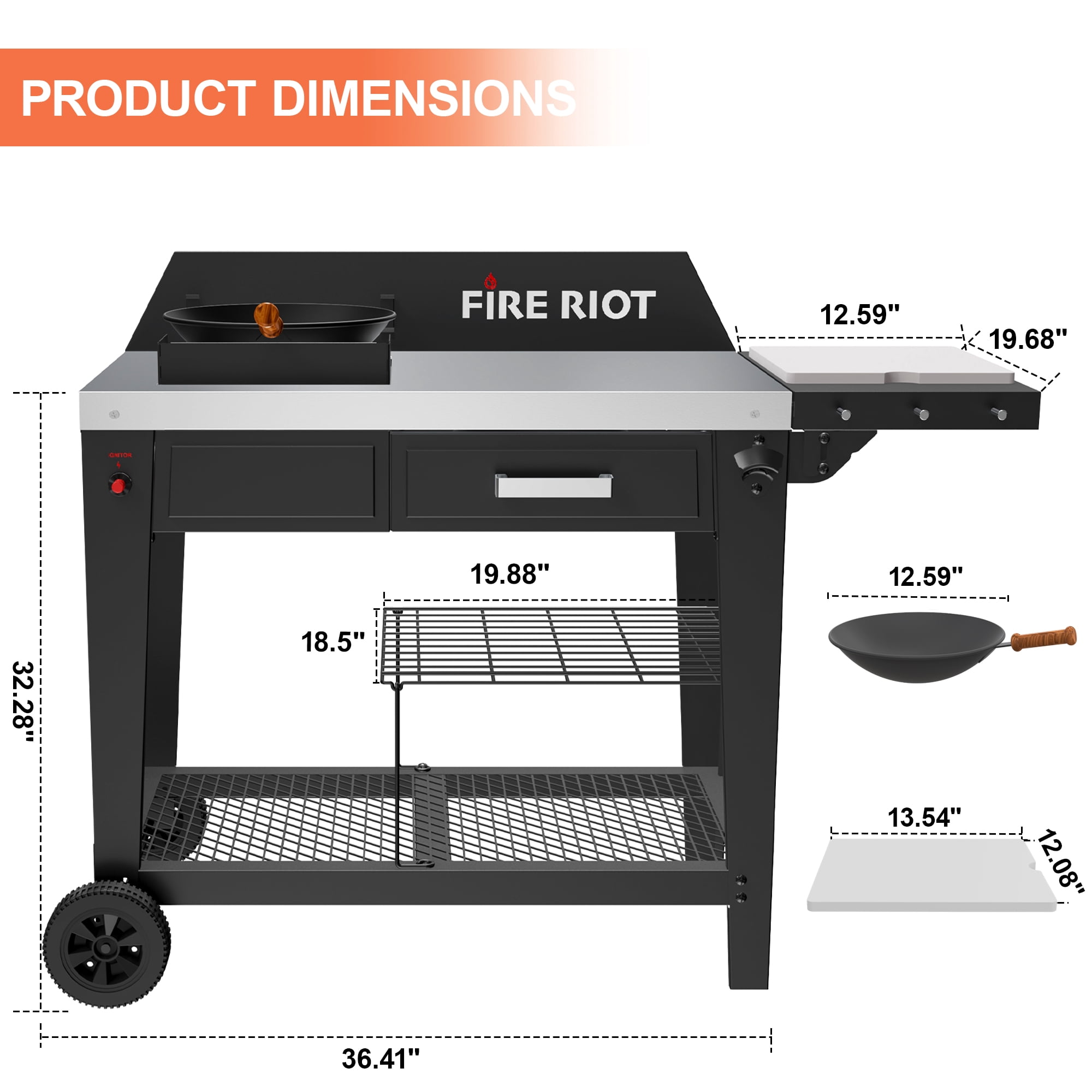 FIRE RIOT Outdoor Wok Burner and Propane Fryer Station with 12.6 in Carbon Steel Wok (Black, 50000 BTU) 8f1he