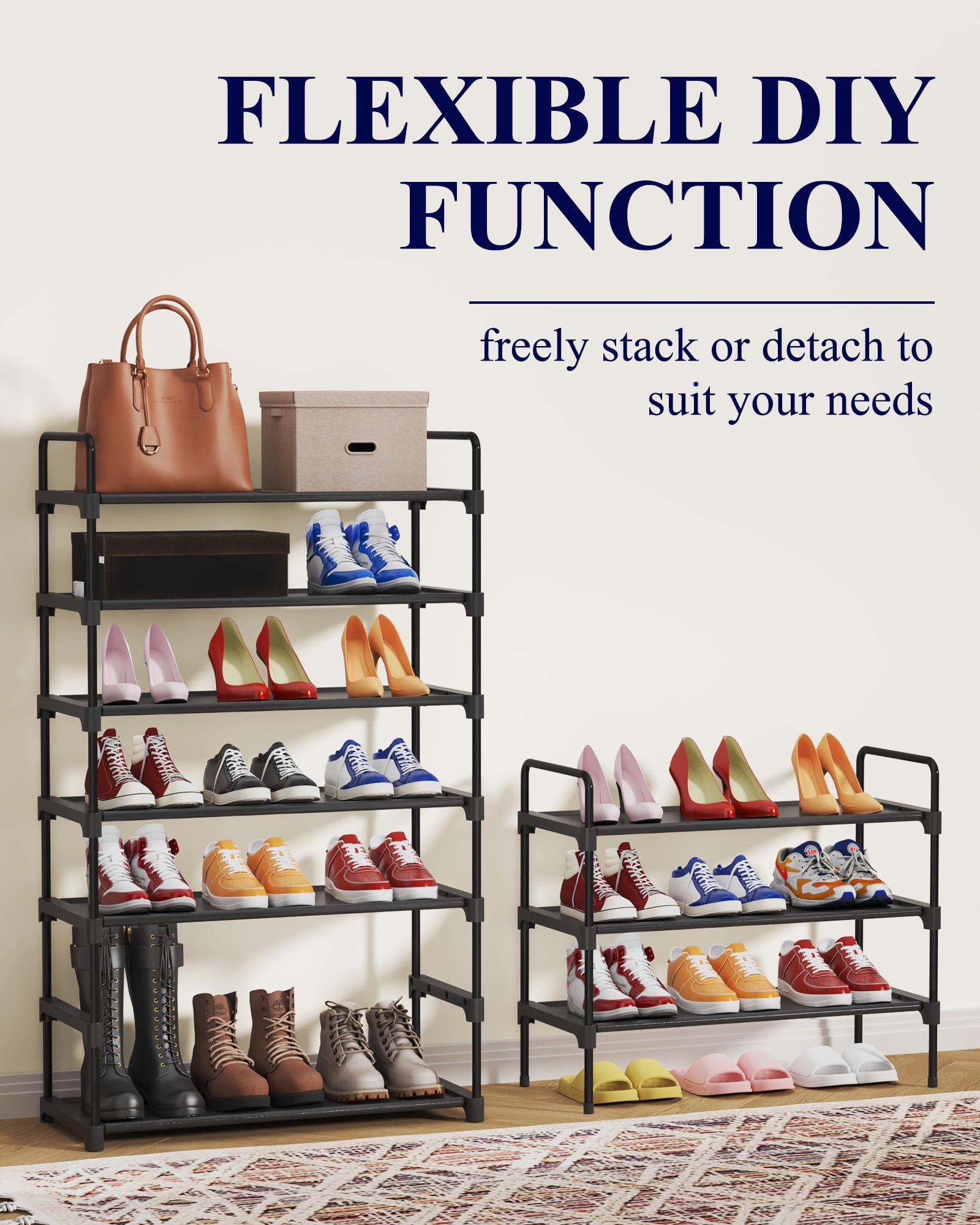Kitsure 3-Tier Shoe Rack for Closet, Sturdy Entryway Shoe Organizer (Black, 27.6 in x 11.8 in x 22.6 in) i7yqp