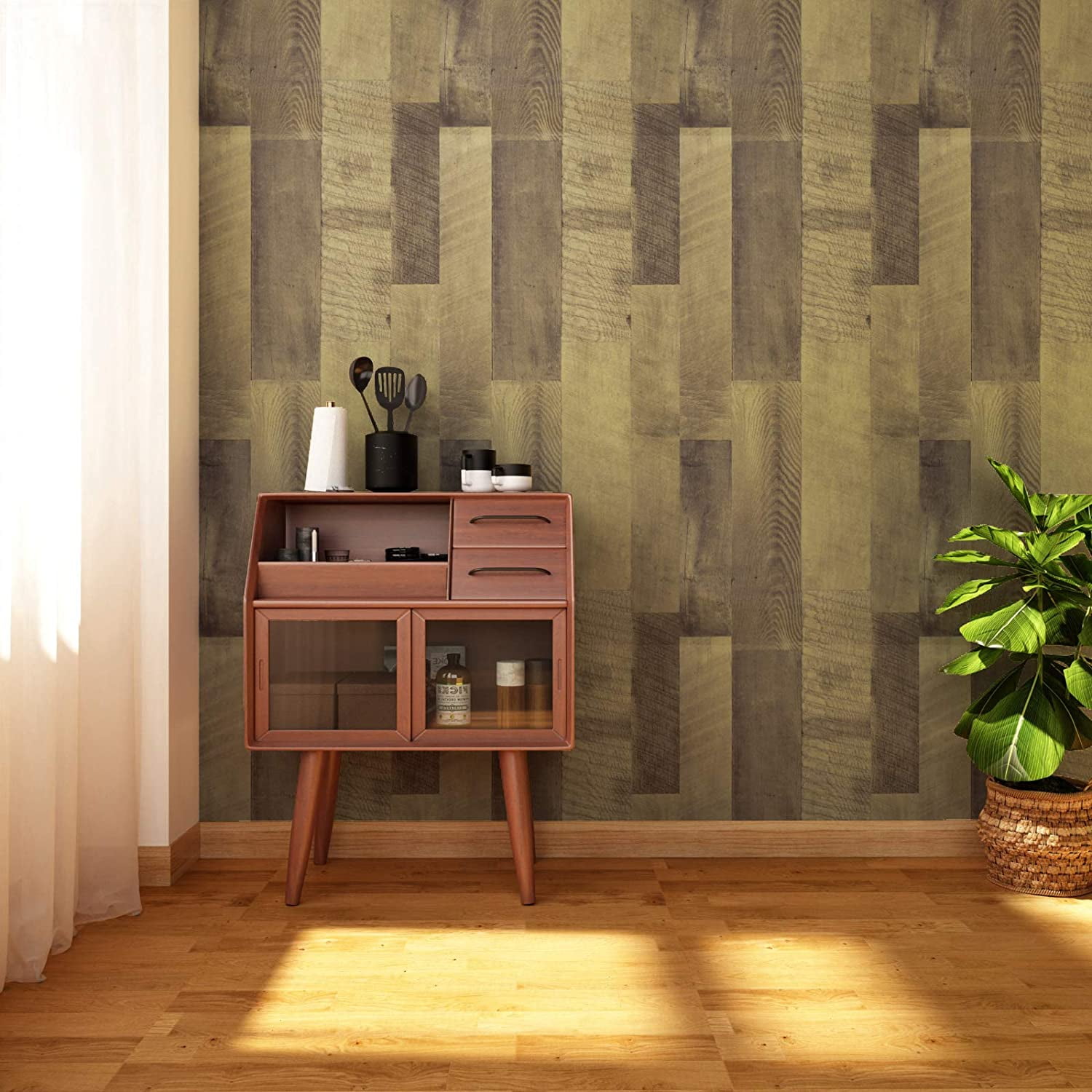 VEELIKE Wood Plank Contact Paper, Waterproof Peel and Stick Vinyl Wallpaper for Furniture and Cabinets (Brown, 15.7 in x 354 in) xni0r