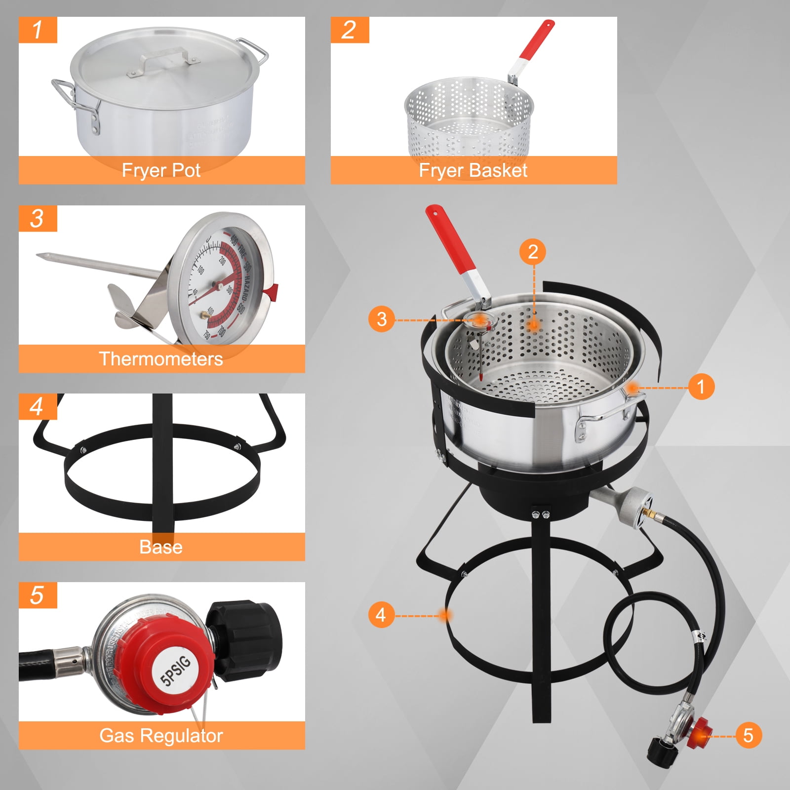 GoDecor Outdoor Propane Fryer Kit with Aluminum Pot and Thermometer (Silver, 10 qt) mclqc
