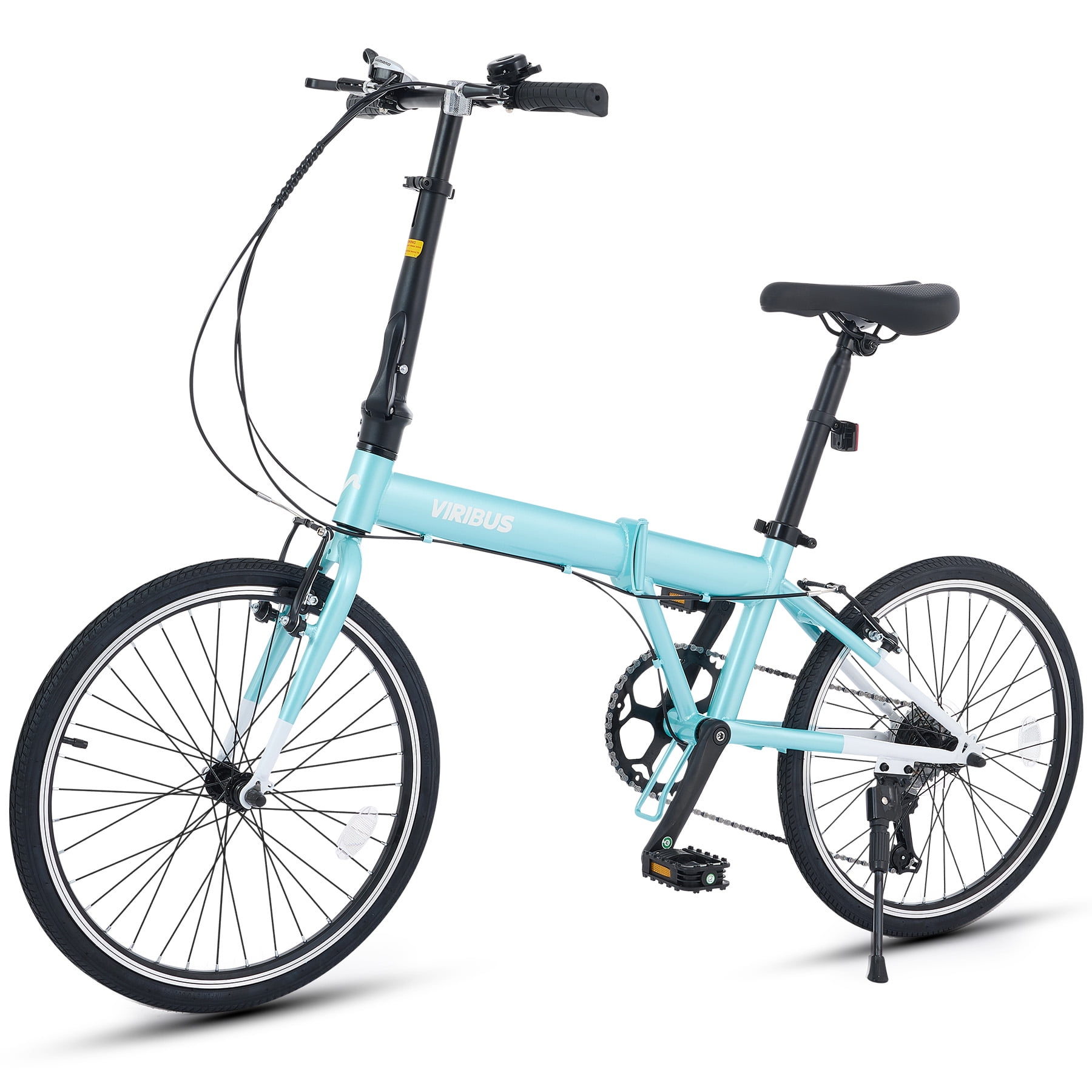 Viribus 20 in Adult Folding Bike, 7-Speed City Commuter Bicycle with Adjustable Saddle (Mint, 20 in) sx05e