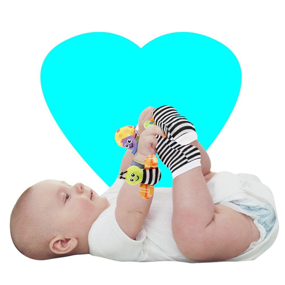 Adakot Baby Soft Wrist Rattles and Foot Finder Socks Set (4 Piece Set) cemne