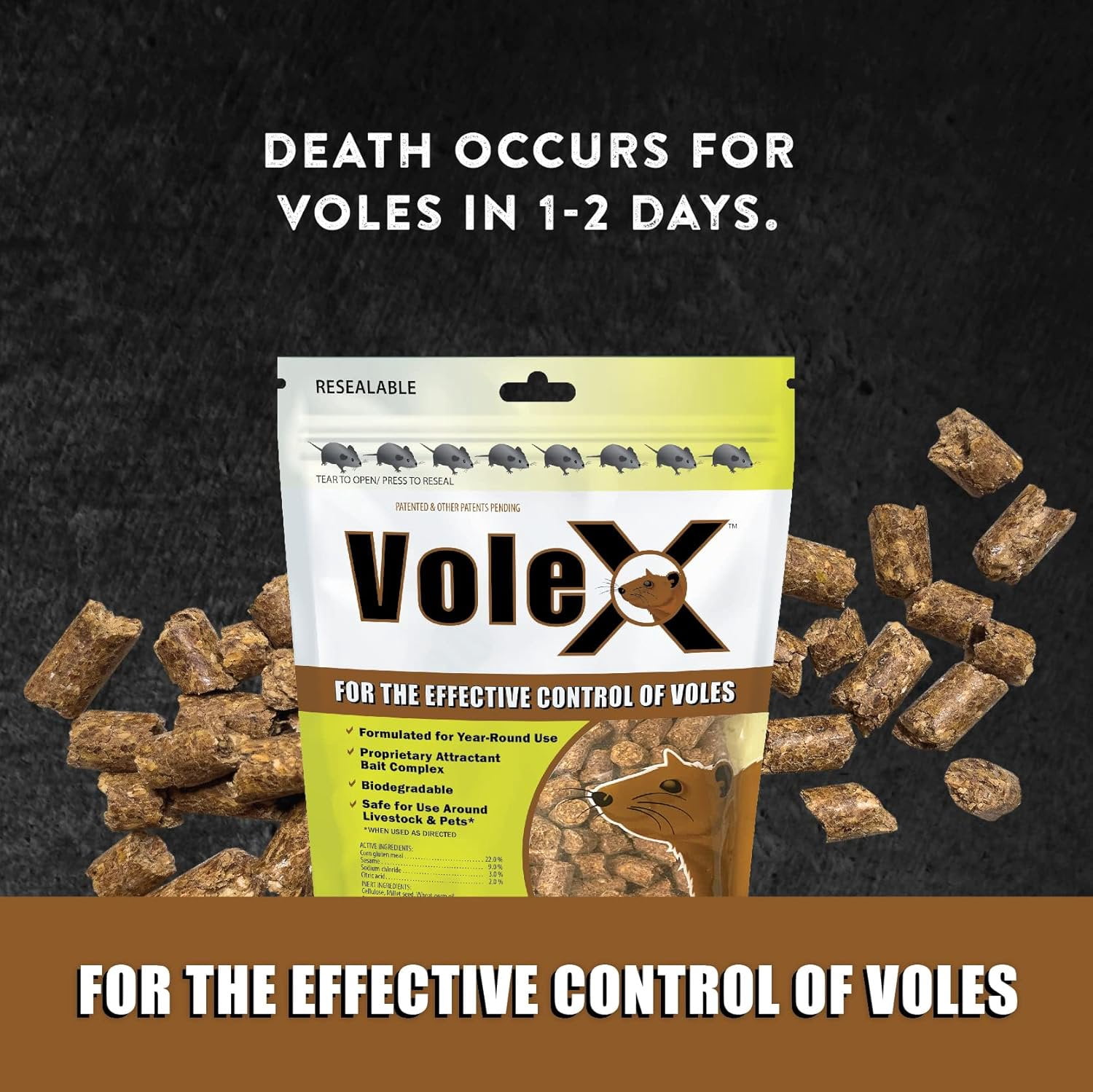 VoleX Vole Killer and Repellent Bait Pellets (Natural Mechanical Action, 8 oz) rzv69