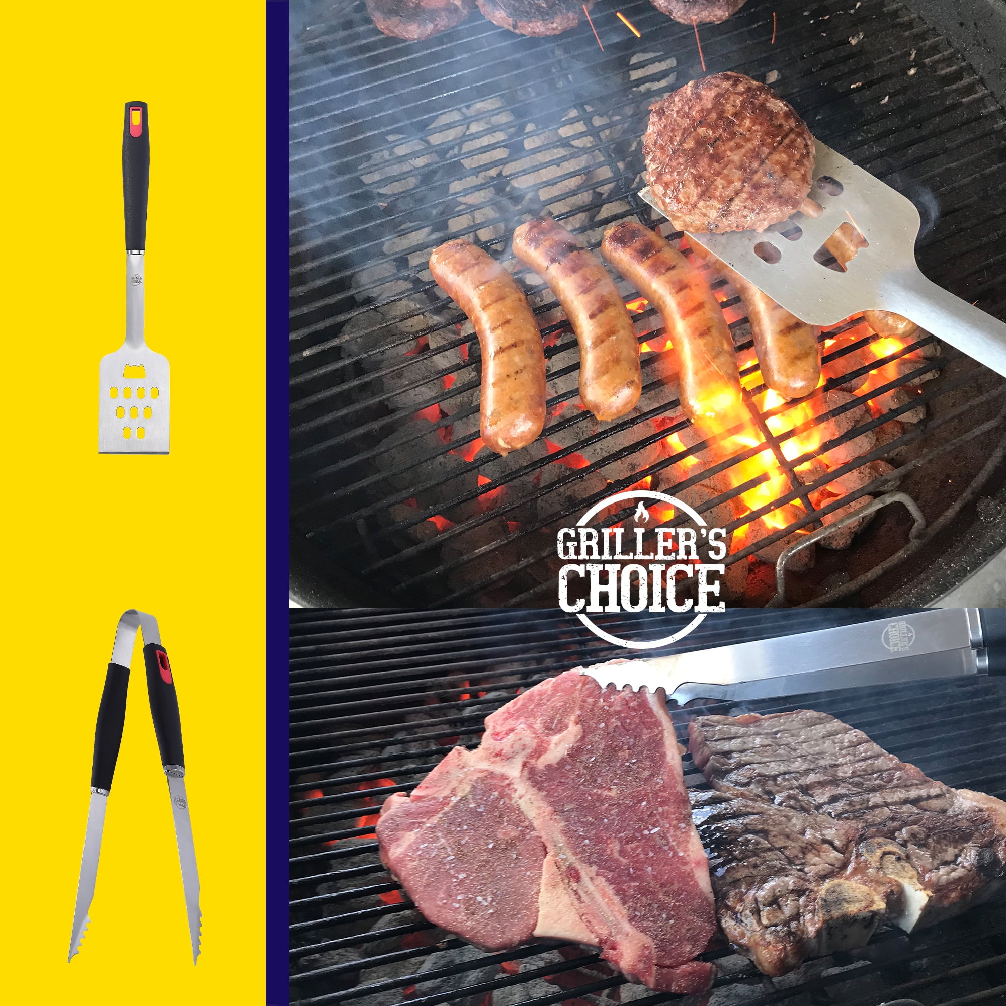 Grillers Choice BBQ Grilling Tool Set, Heavy-Duty Stainless Steel Utensils for Gas and Charcoal Grills (4-Piece Set) h8fih