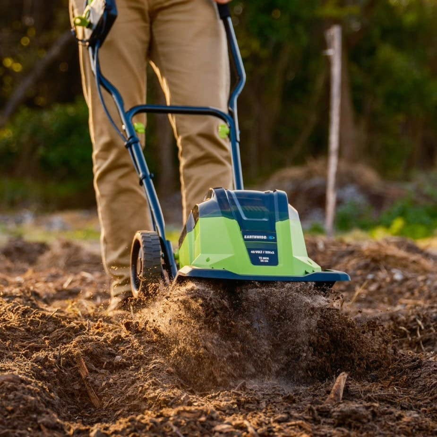 Earthwise 11-Inch 2x20-Volt Cordless Electric Garden Tiller and Cultivator (11 in) 01cag