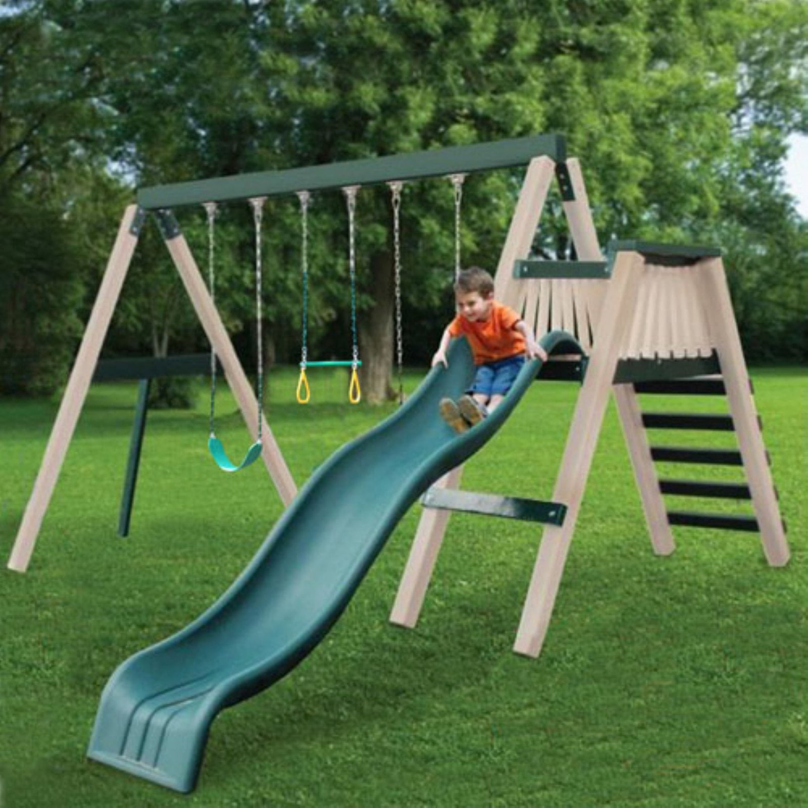 KidWise Congo Swing'N Monkey 3-Position Swing Set (Green/Sand) 9ts86