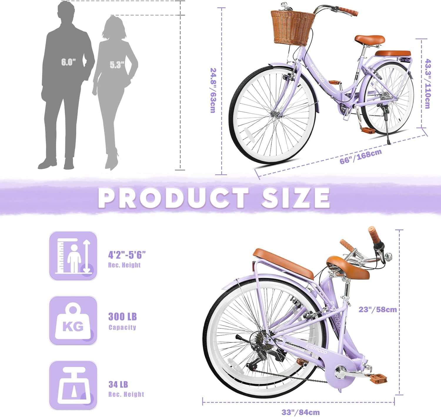 Esheno 26 in 7-Speed Folding Cruiser Bike, Lightweight Commuter Bicycle with Adjustable Seat (Purple, 26 in) 1qf4p