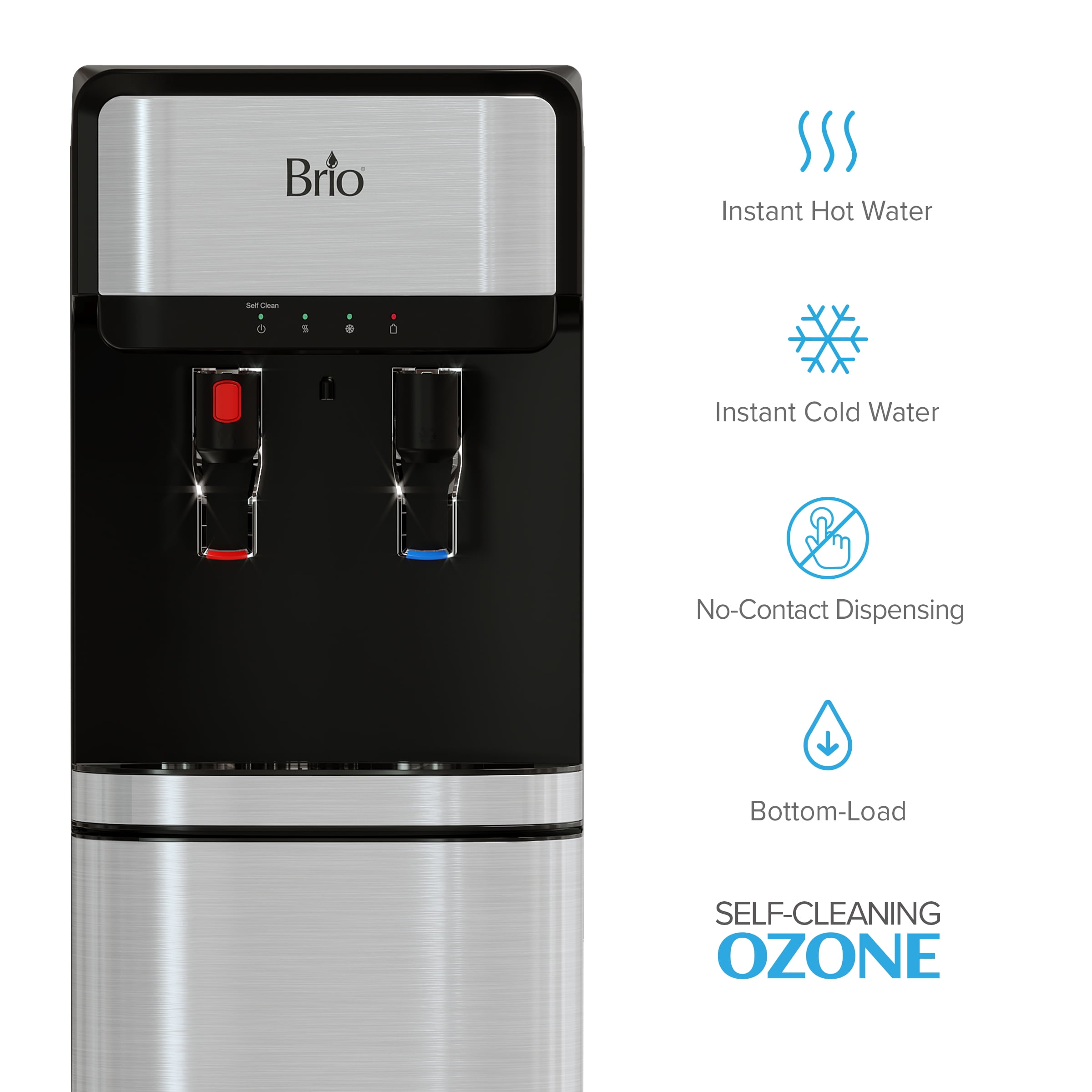 Brio Bottom Load Water Cooler Dispenser with Self-Cleaning Ozone and Paddle Dispensing (Silver, 41.1 in H x 12.1 in W x 15.6 in D) e5q1g