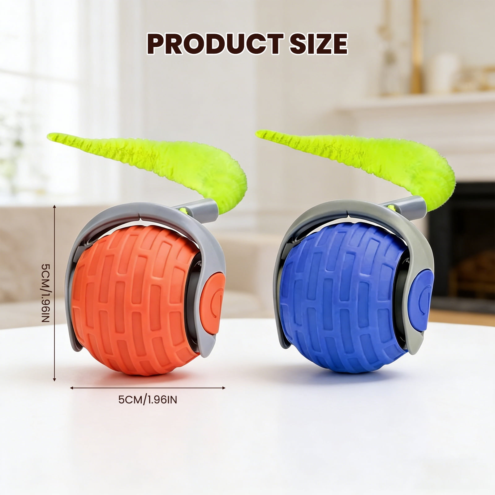 Absoke Interactive Cat Toy Ball with Feather Tails, Automatic Rolling Motion for Indoor Cats (Blue-Orange, 2 Pack) nof74
