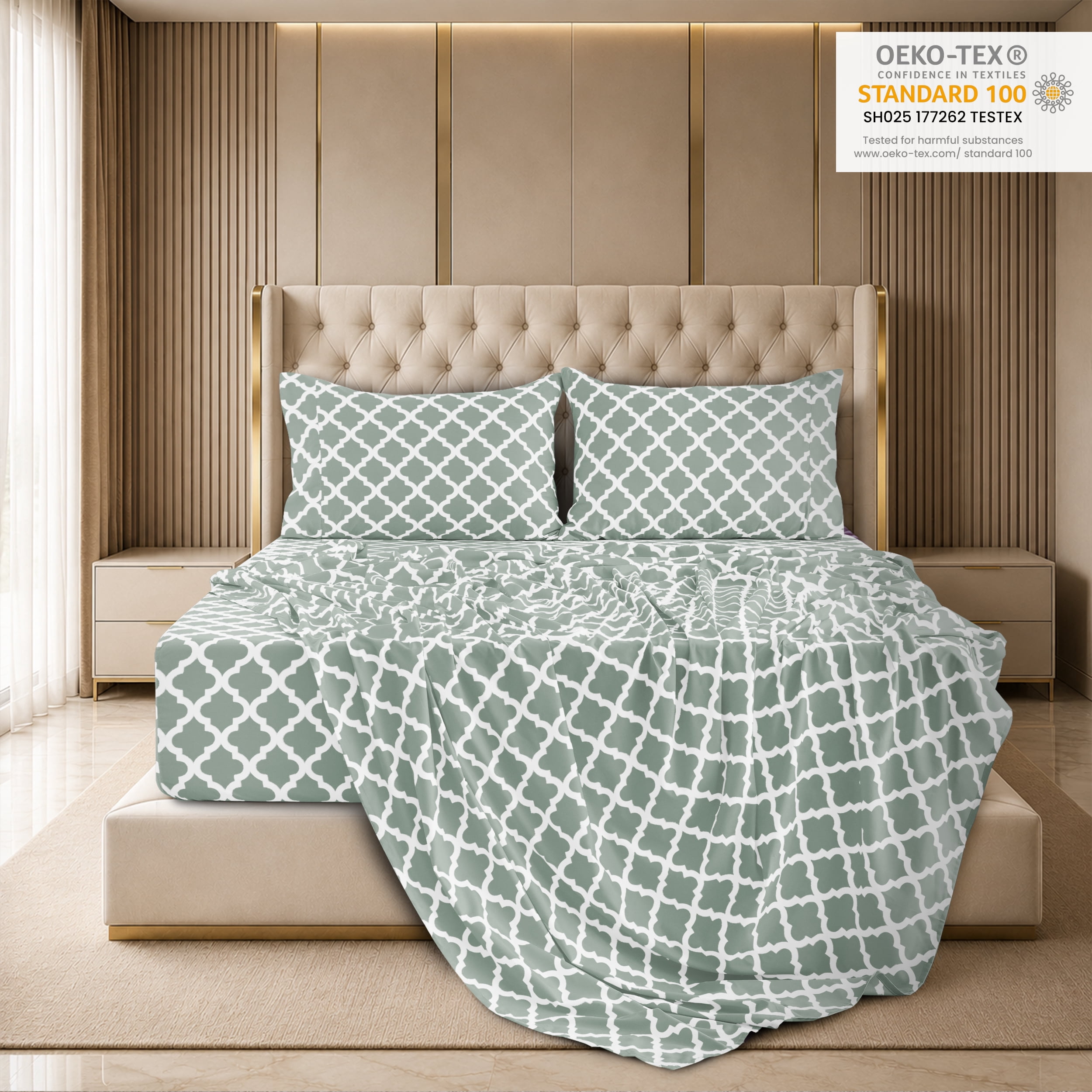 Lux Decor Collection Queen Bed Sheet Set (4-Piece, Quatrefoil Pattern, Grey) aabee