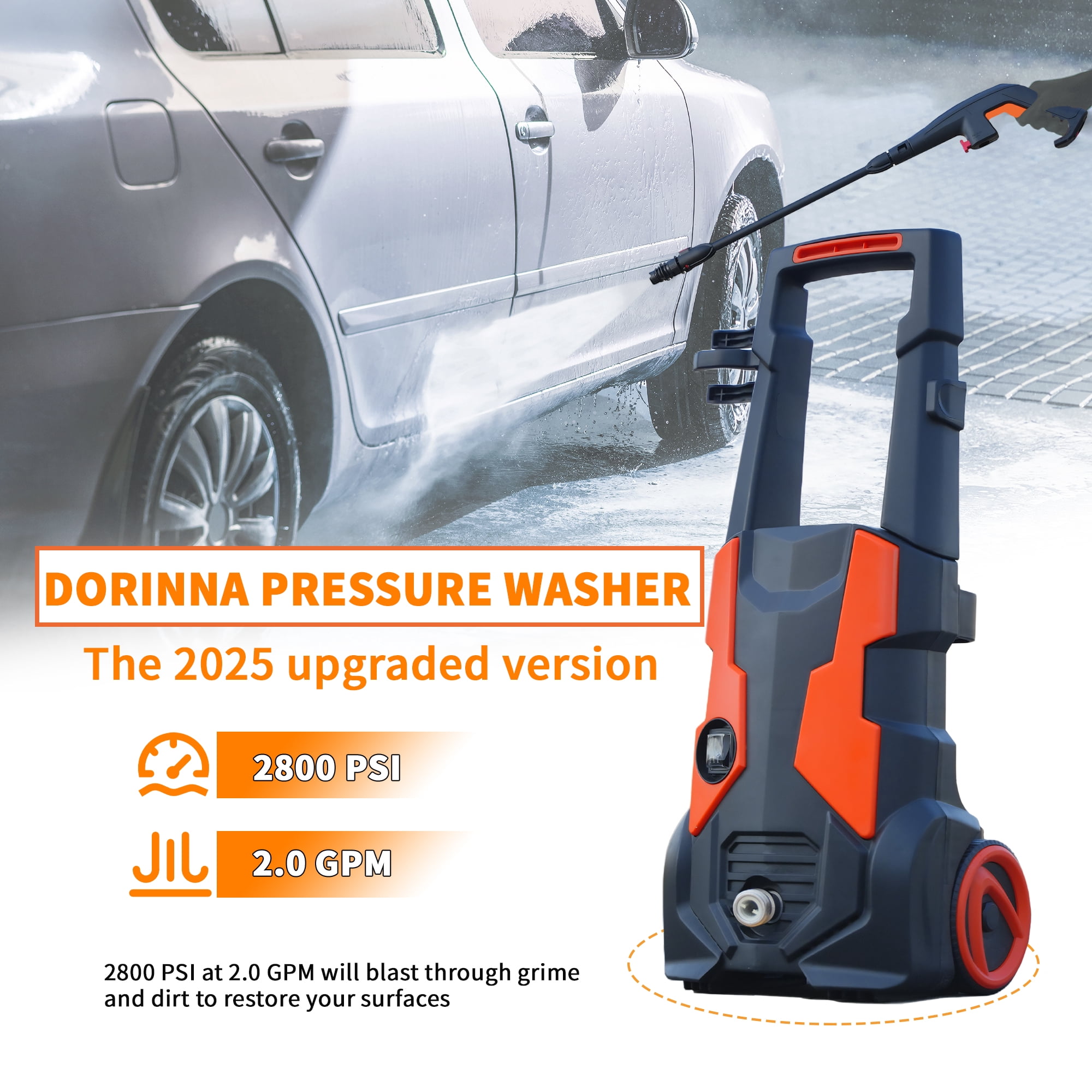 ONAIL Electric Pressure Washer, Heavy-Duty Power Cleaner for Cars, Patios, and Driveways (2800 PSI, 2.0 GPM) bv3dl
