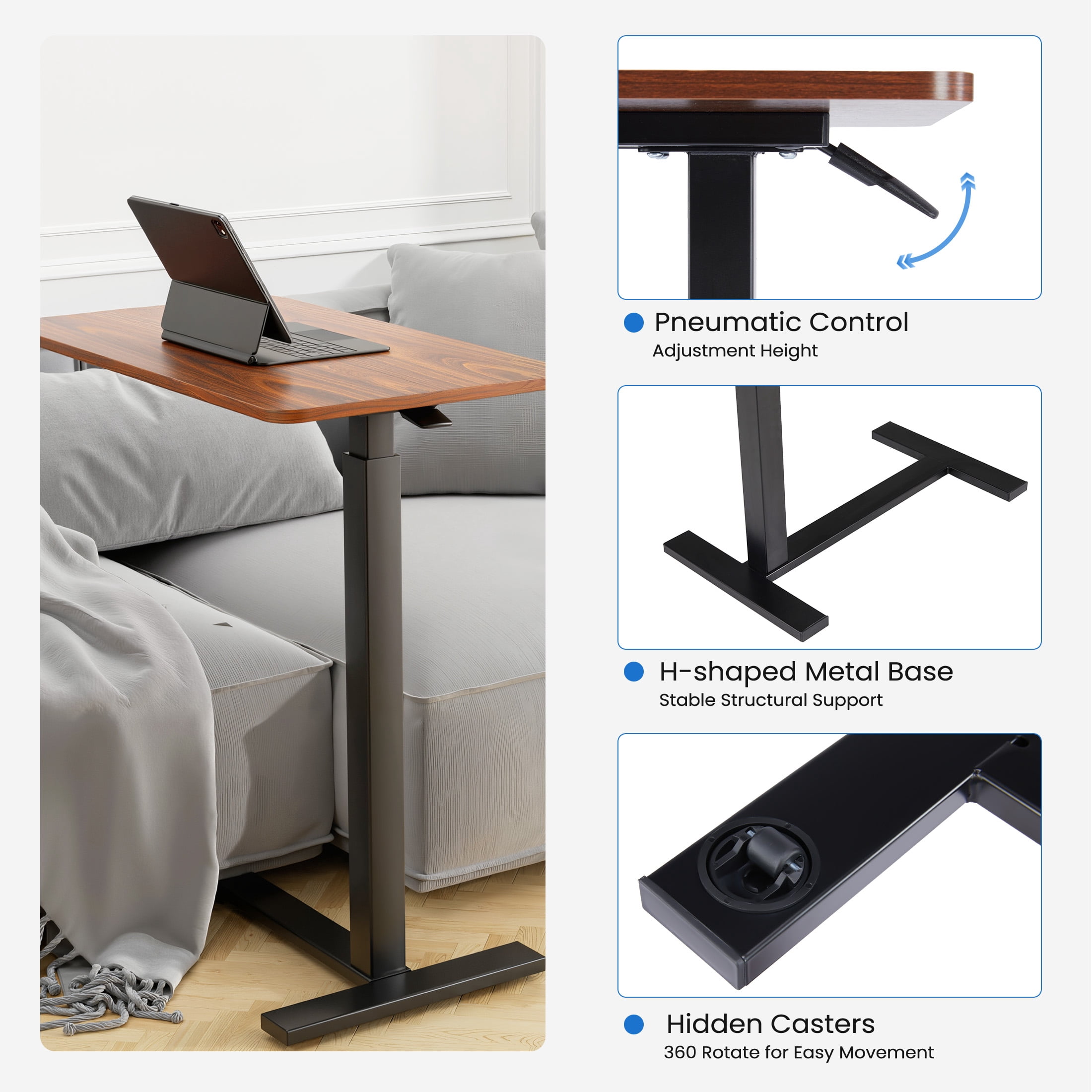 ZUNMOS Mobile Standing Desk Height Adjustable Rolling Laptop Table with Hidden Casters (Brown, 28 in x 16 in) 287p2