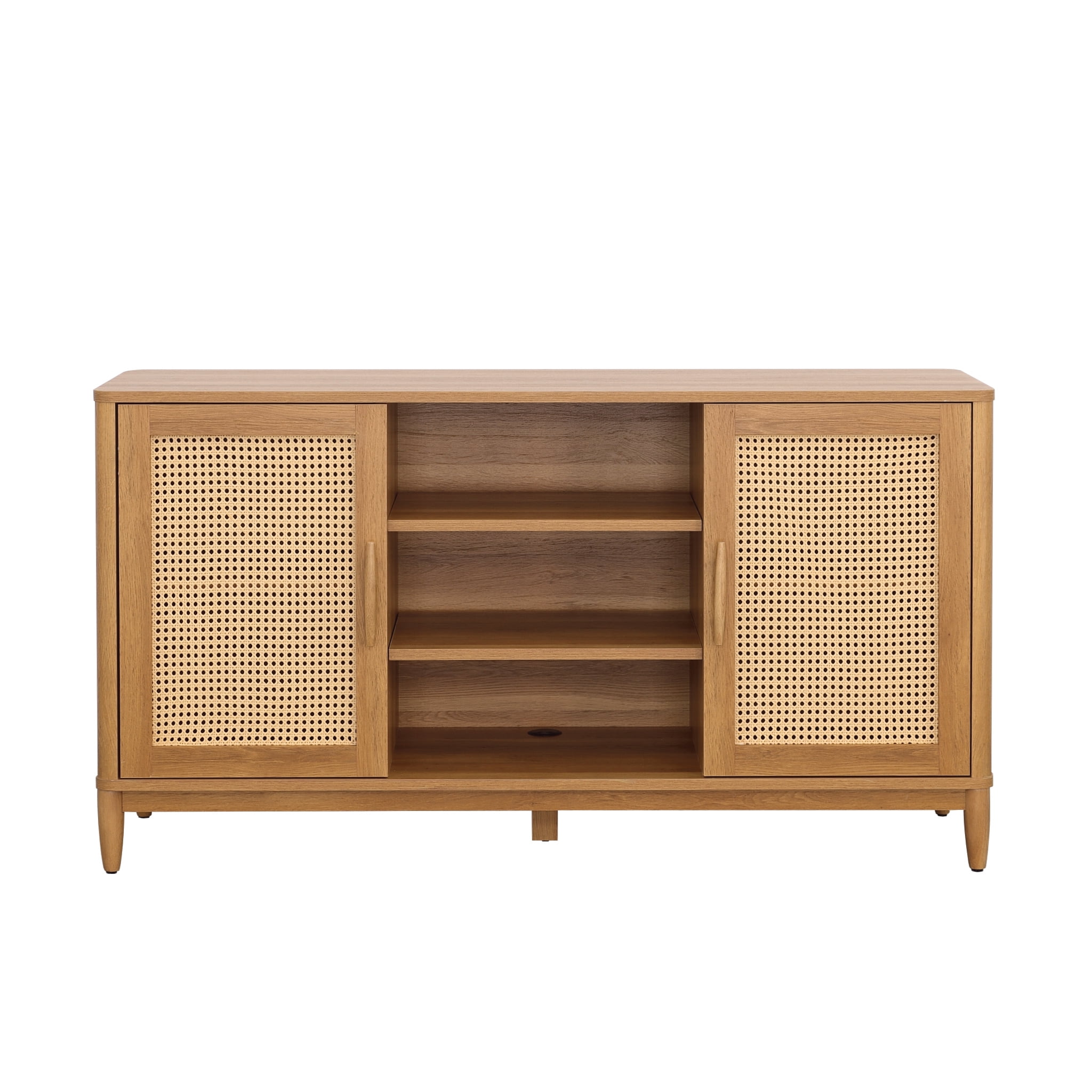Better Homes & Gardens Springwood Cane TV Stand with Rattan Doors (Light Honey, 57.01 in L x 18.03 in W x 31.02 in H) ozi7a