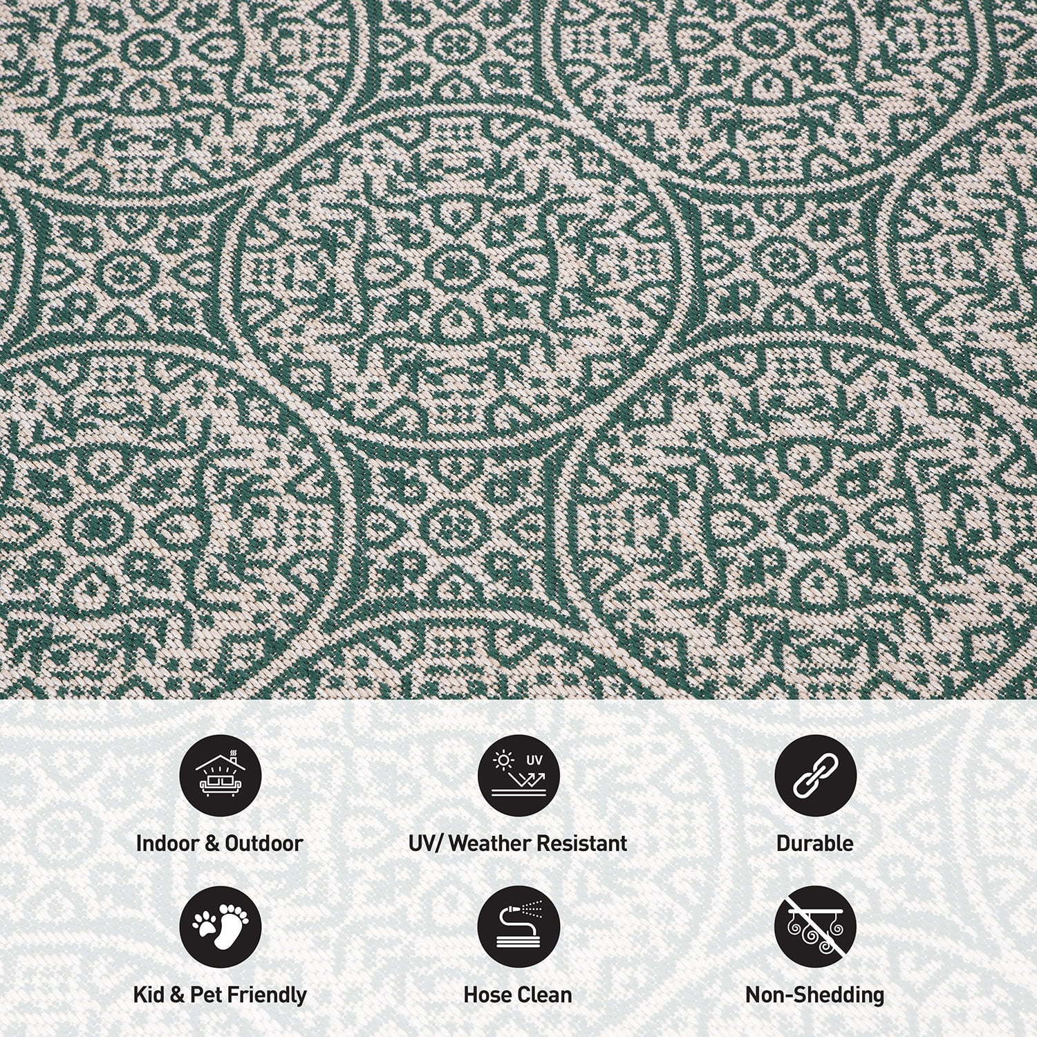 World Rug Gallery Transitional Floral Circles Indoor/Outdoor Area Rug (Green, 5 ft x 7 ft) j5wii