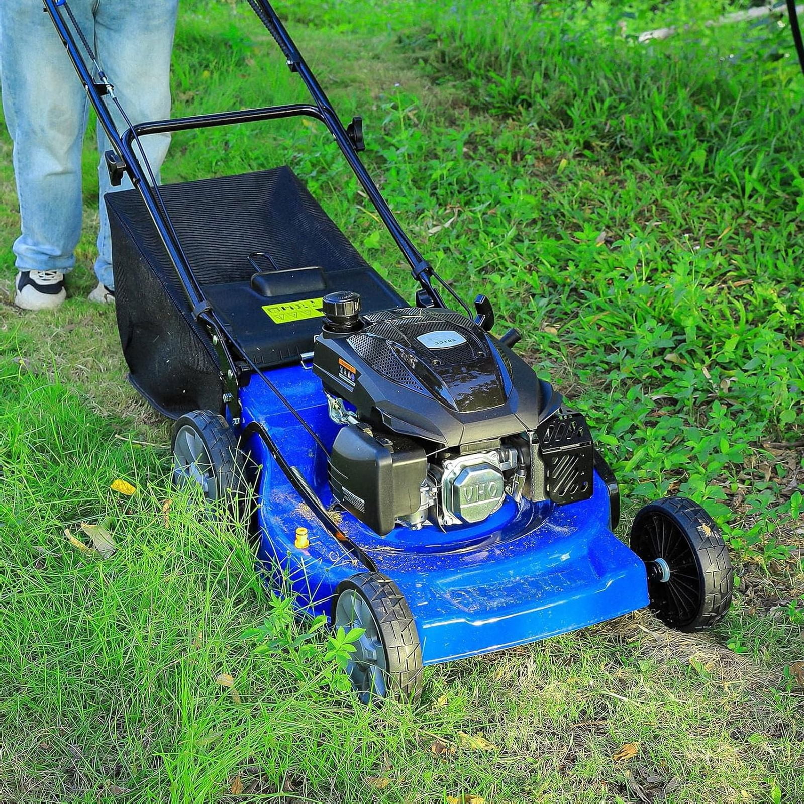 ANLIBATT 21 Inch Self-Propelled Gas Lawn Mower (201cc 4-Cycle Engine, 3-in-1 Cutting System, Blue) 9b6lz