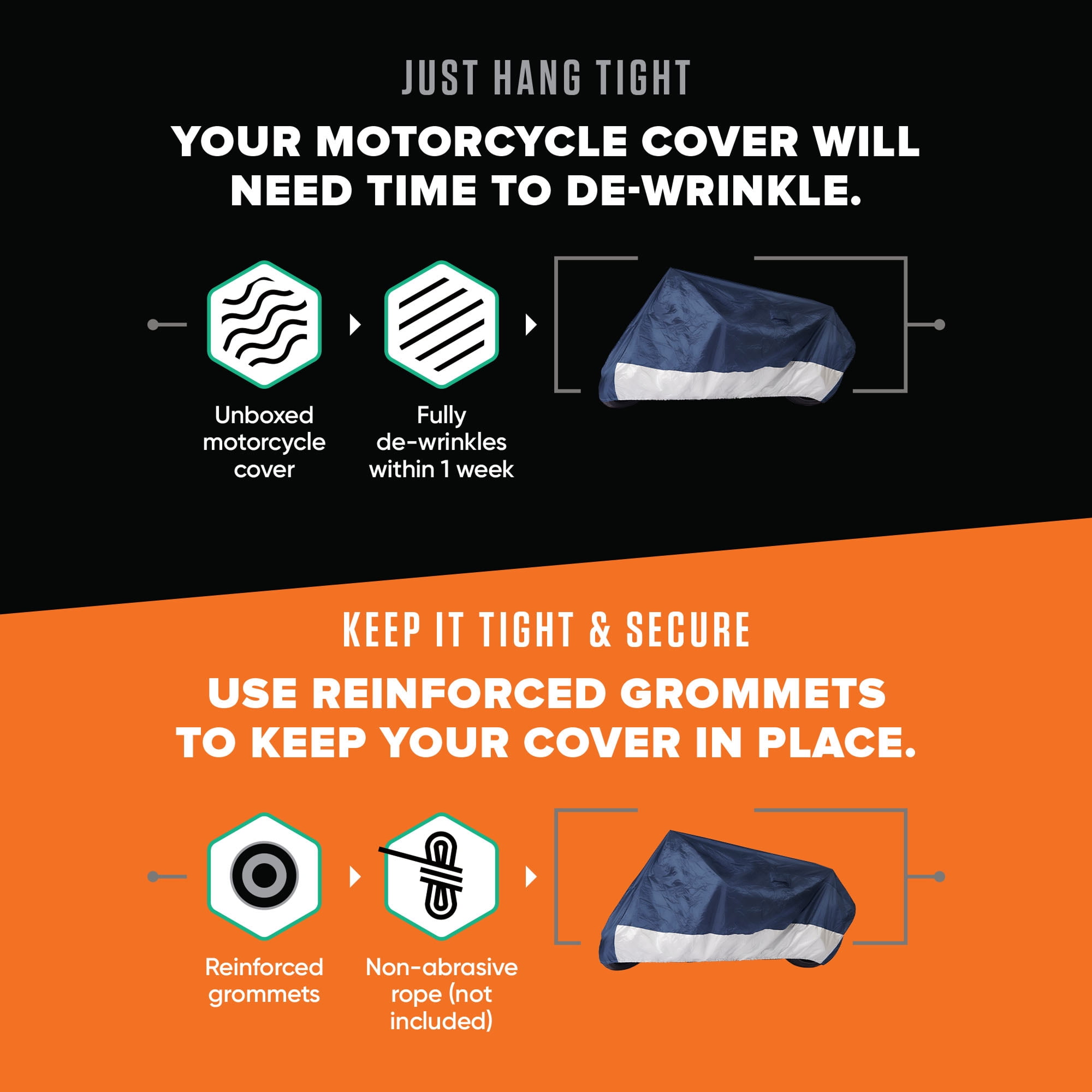 Budge Standard Motorcycle Cover, UV & Water Resistant Outdoor Protection (Blue & Silver, Size 2) dl1lk