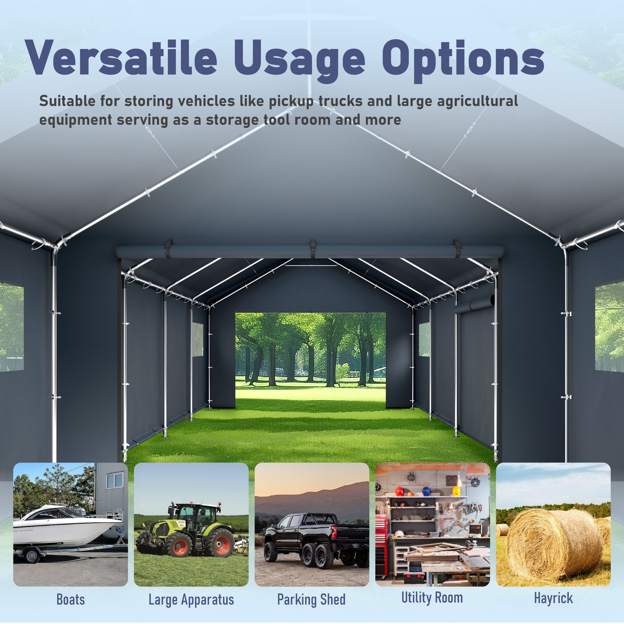 Summit Living Portable Carport Outdoor Storage Shelter with Removable Sidewalls (13 ft x 24 ft x 9.6 ft) dw7rt