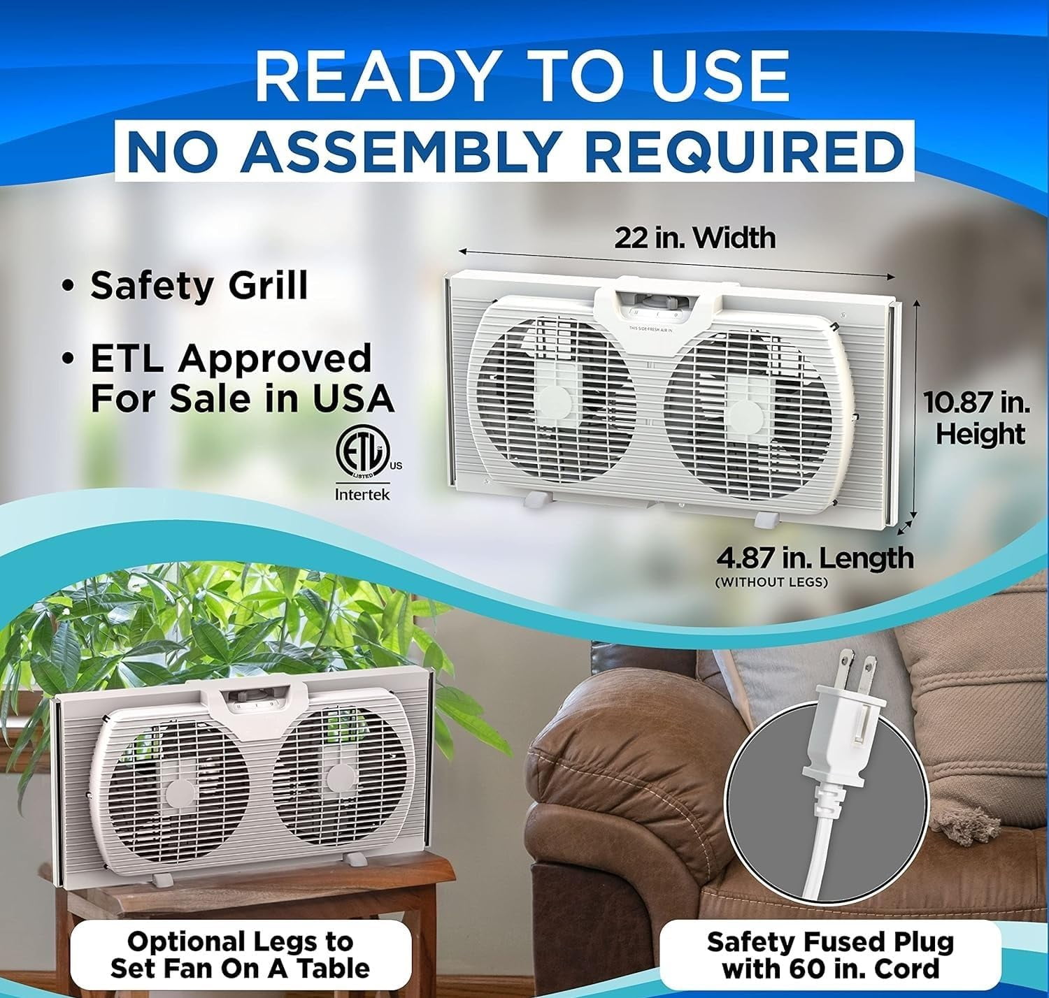 EZ-Chill 9 in Twin Window Fan with Reversible Airflow and Auto-Locking Expanders (White, 22.5 to 34 in) dszad