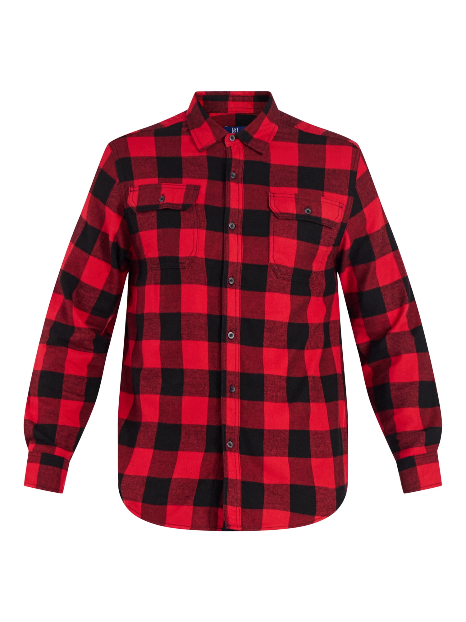 George Men's Long Sleeve Plaid Flannel Shirt, Double Pocket Button Down, 2 Pack (Brown, XS) kocxj