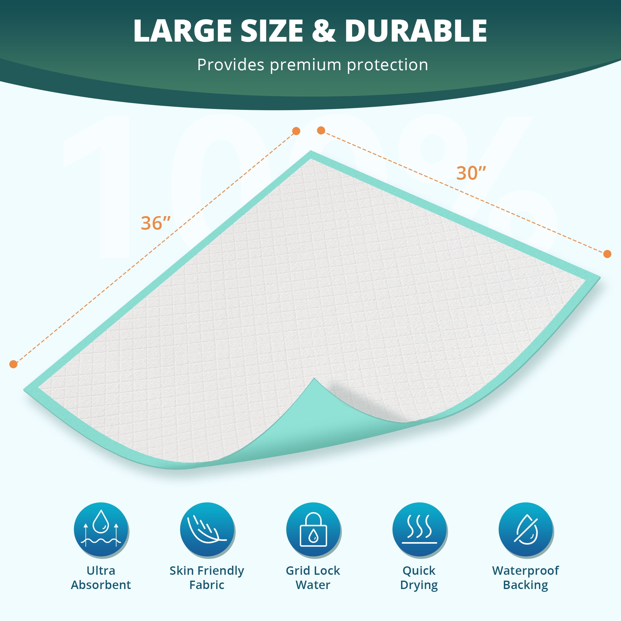 BOKYAN Disposable Incontinence Bed Pads (30 in x 36 in, 100 Count) 064lp