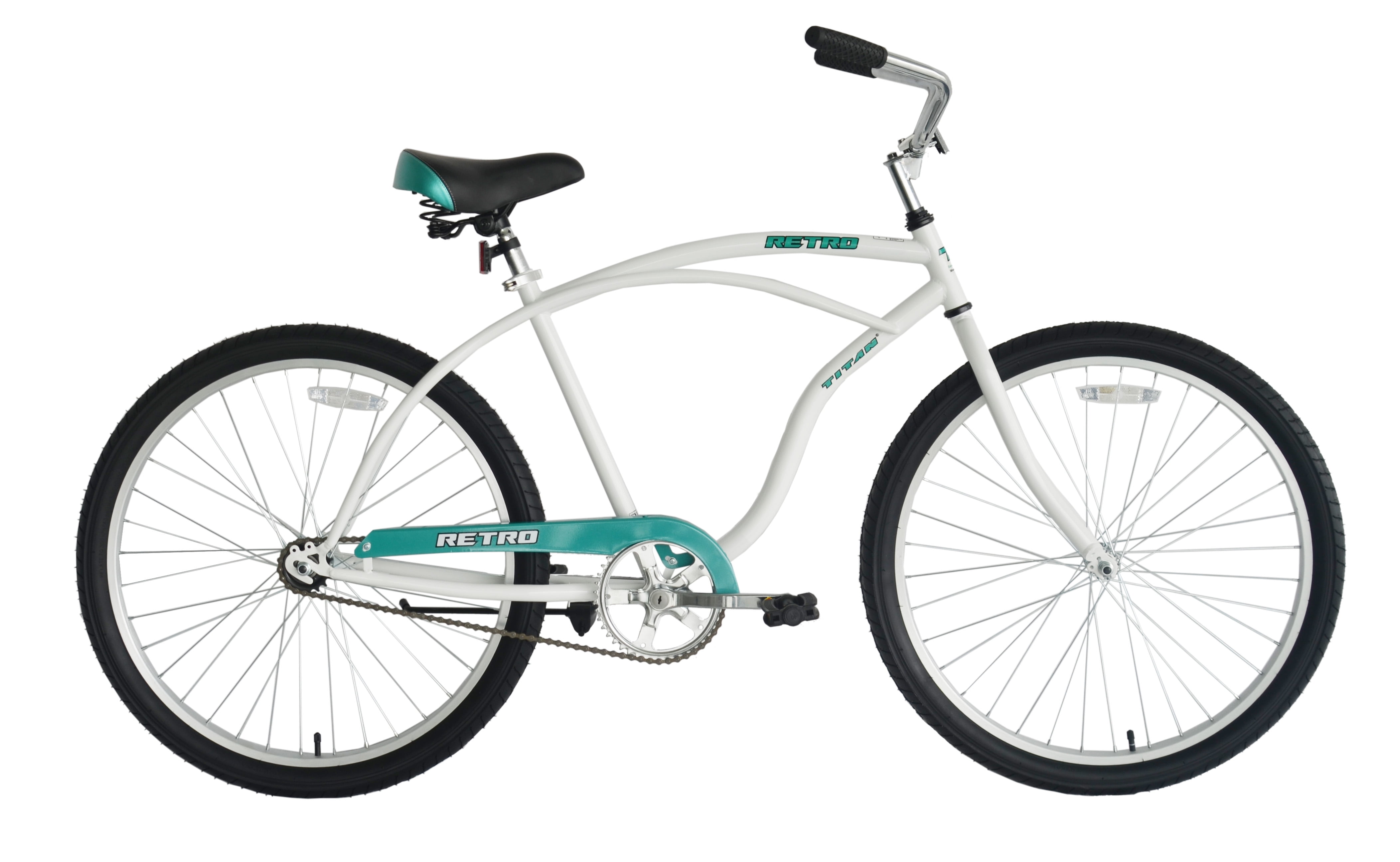 Titan Retro Beach Cruiser Bicycle for Men and Women, Single-Speed Comfort Bike with 19 in Steel Frame (White, 26 in Wheels) hwzqe