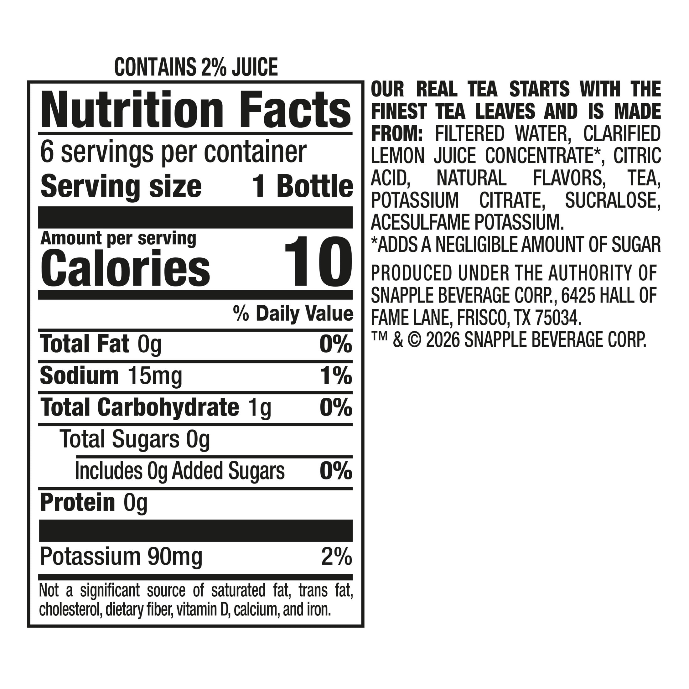 Snapple Zero Sugar Half 'n Half Lemonade Iced Tea (16 fl oz, 6 Pack) 4fyk2