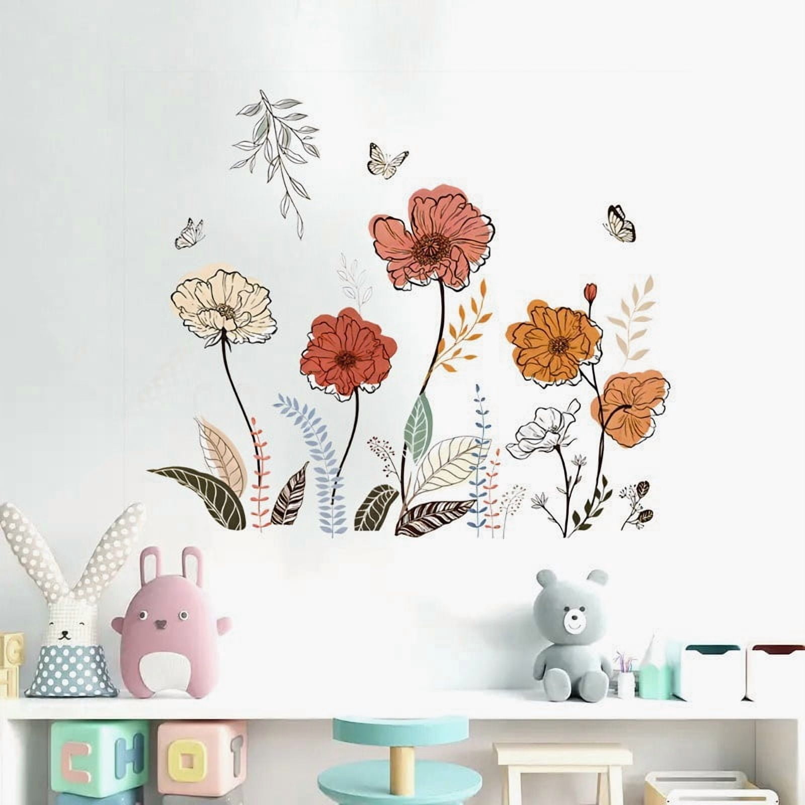 Jimin Boho Wildflower Wall Decals, Peel and Stick Floral Grass Art for Living Room Bedroom (Multicolor, 47.2 in x 15.7 in) 33i7p