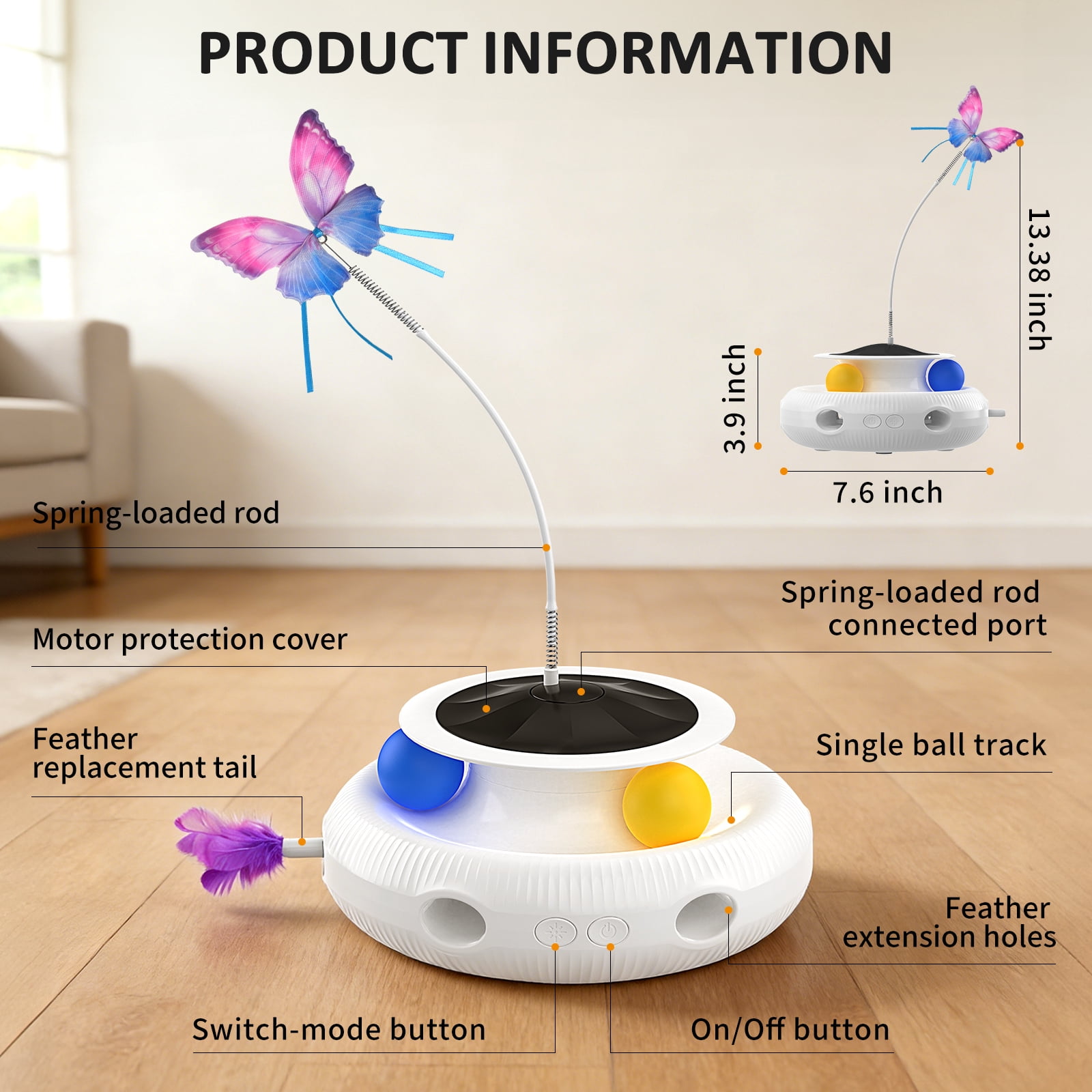 Cornmi 3-in-1 Interactive Cat Toy, Smart Feather Wand with USB Rechargeable Base (White) ggylw