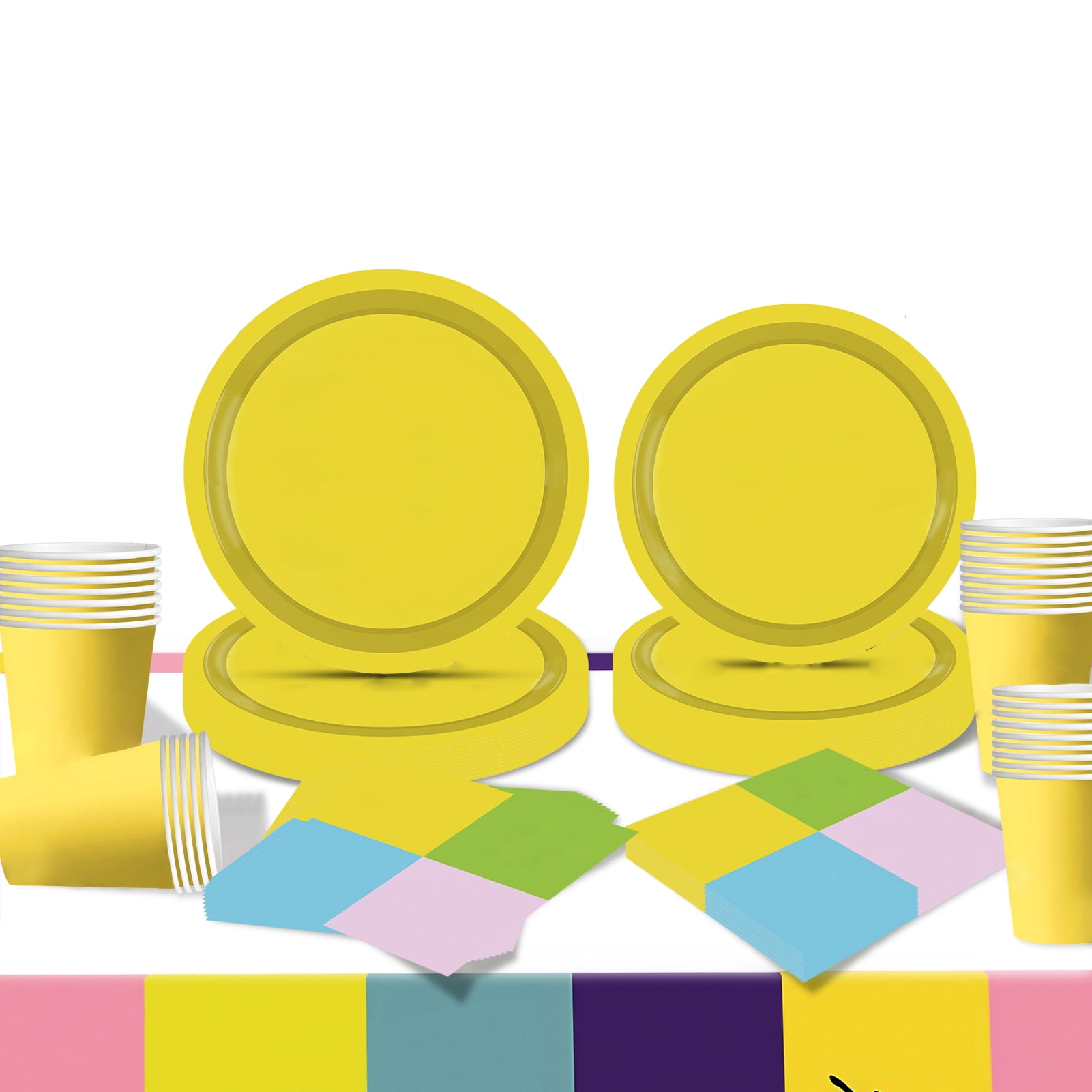 Moerstar Cartoon Birthday Party Tableware Set, Disposable Plates and Napkins Decorations (Yellow, Serves 16) kwj5k