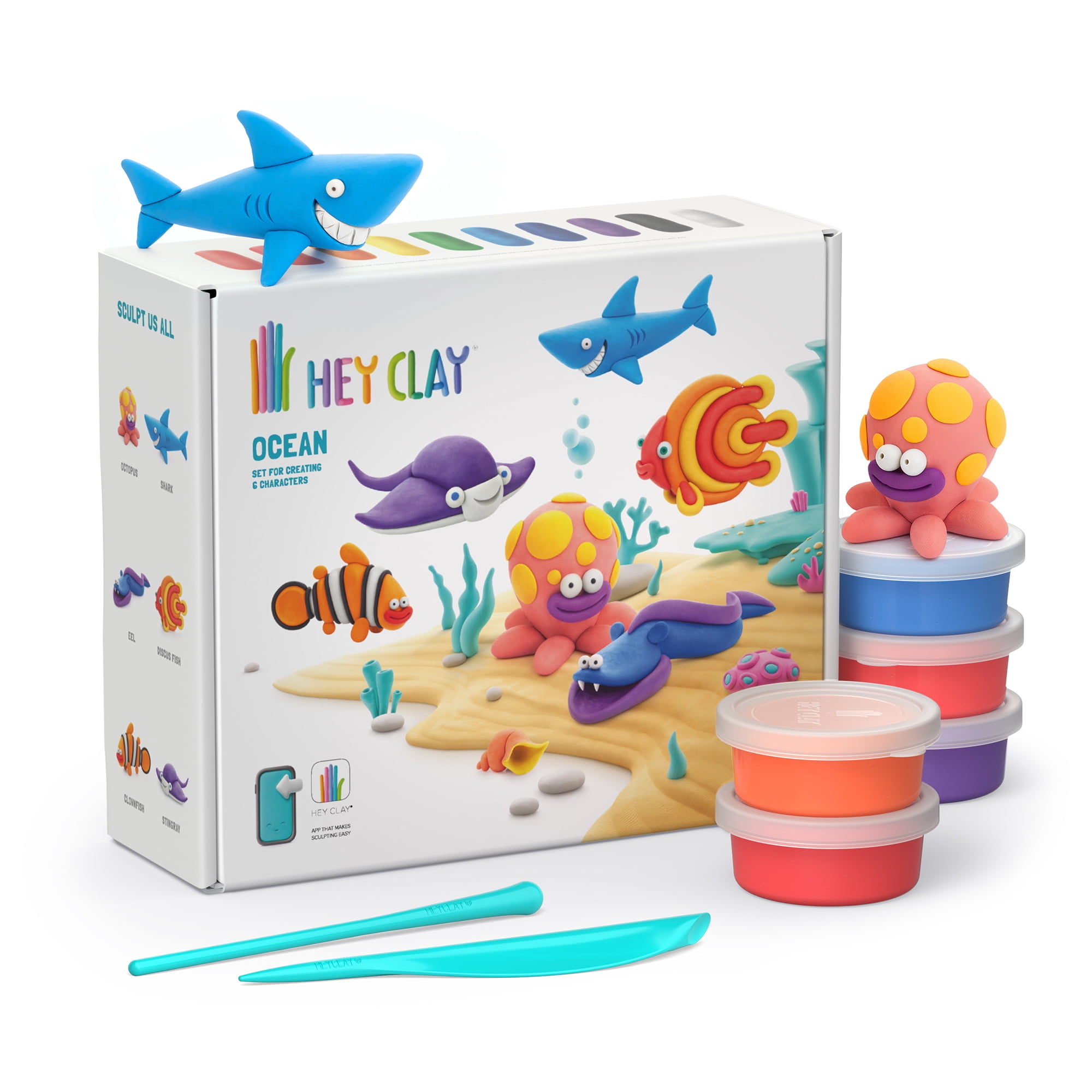 Hey Clay Ocean Creatures Air Dry Modeling Clay Craft Kit with Interactive App (Multicolor, 15 Pack) z1n4c