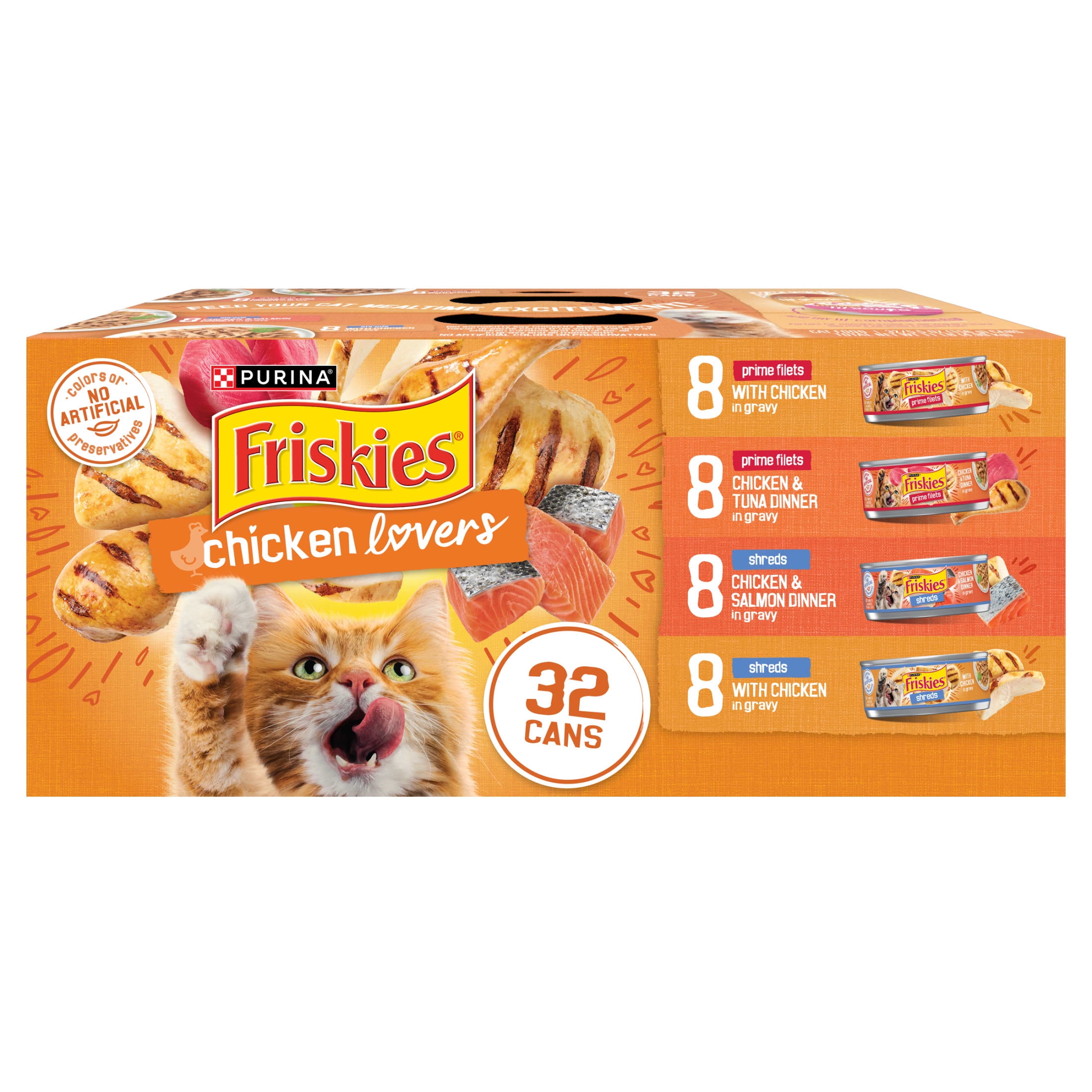 Friskies Gravy Wet Cat Food Variety Pack, Chicken Lovers Prime Filets and Shreds (32 Count, 5.5 oz) te736